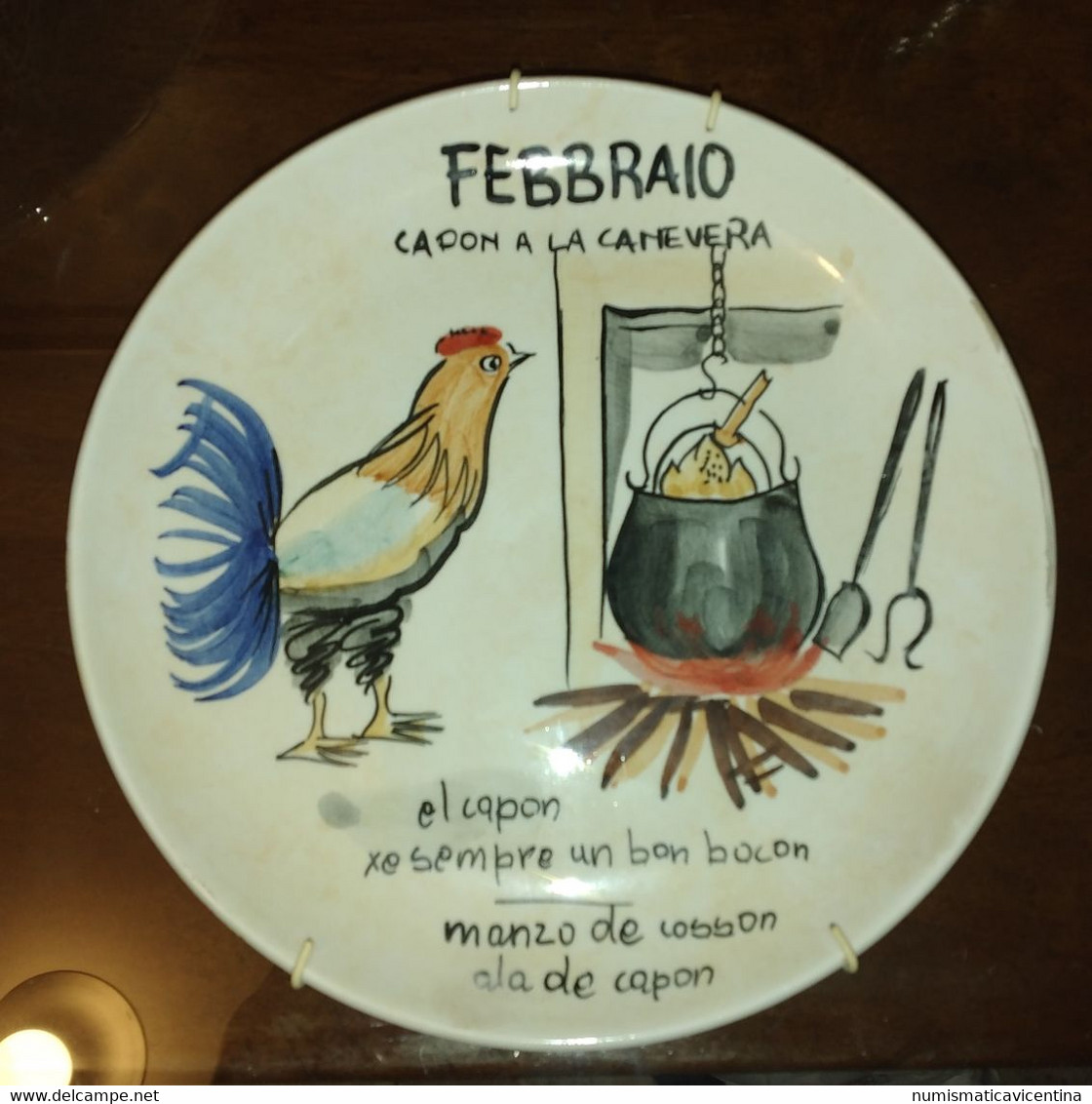 Piatto Ceramica Vicentina Serie Cucina Regionale Vicenza Anni '60 Mese Febbraio - Bassano (ITA)