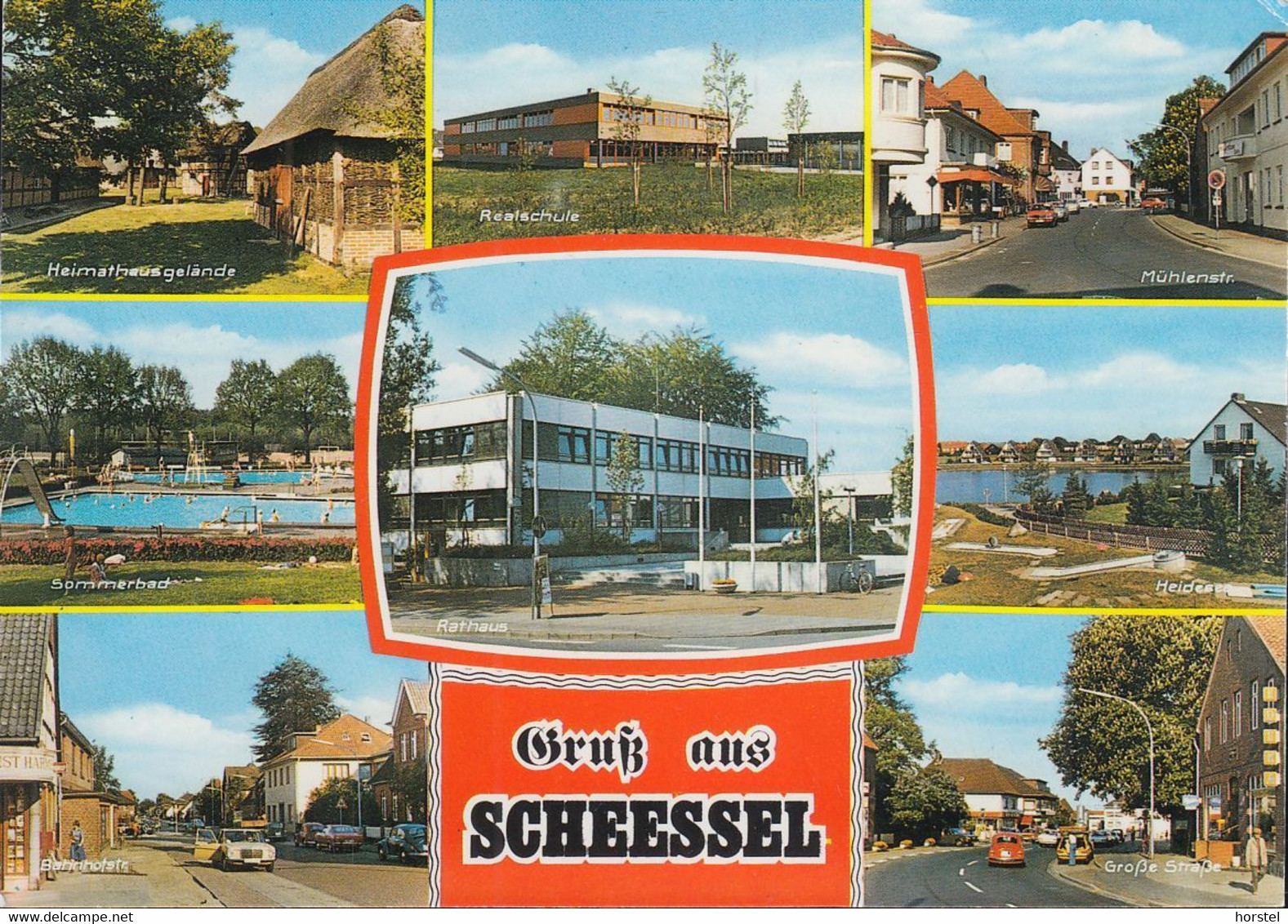 D-27383 Scheeßel - Alte Ansichten - Realschule - Schwimmbad - Straßenansicht - Cars - VW Käfer - Rotenburg (Wümme)