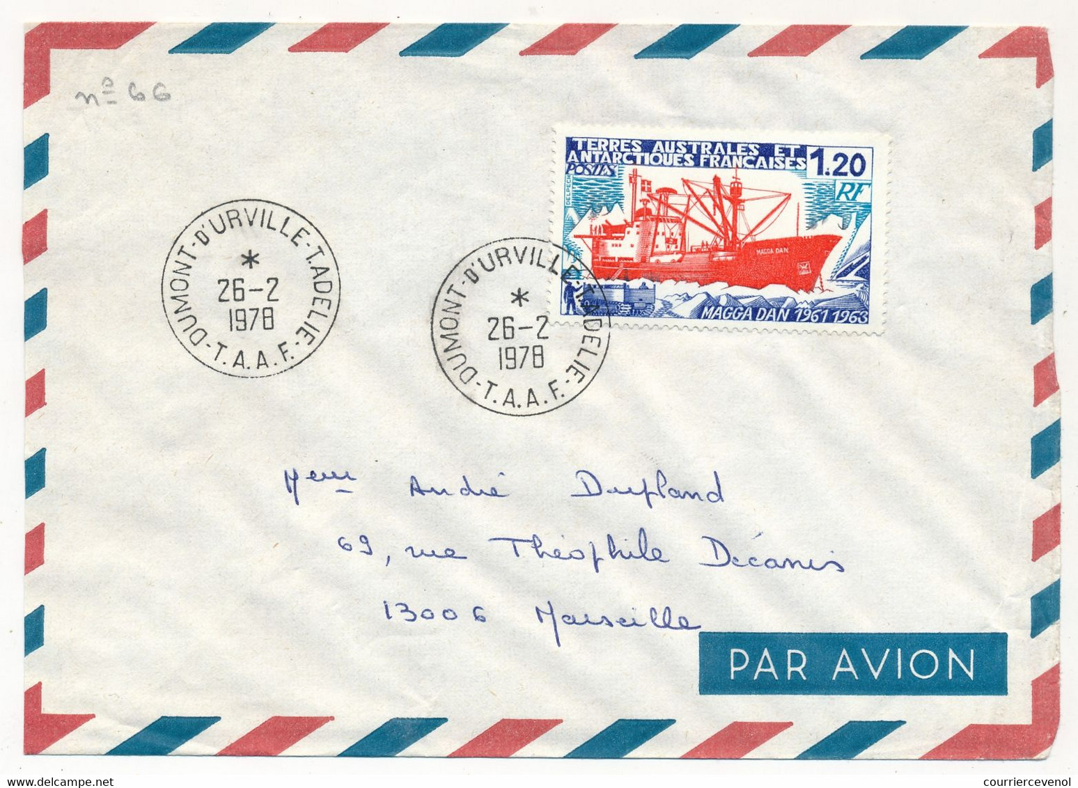 TAAF - Env. Aff 1,20 MAGGADAN 1961/1963 - Obl Dumont D'Urville T. Adélie - T.A.A.F. - 26/02/1978 - Lettres & Documents