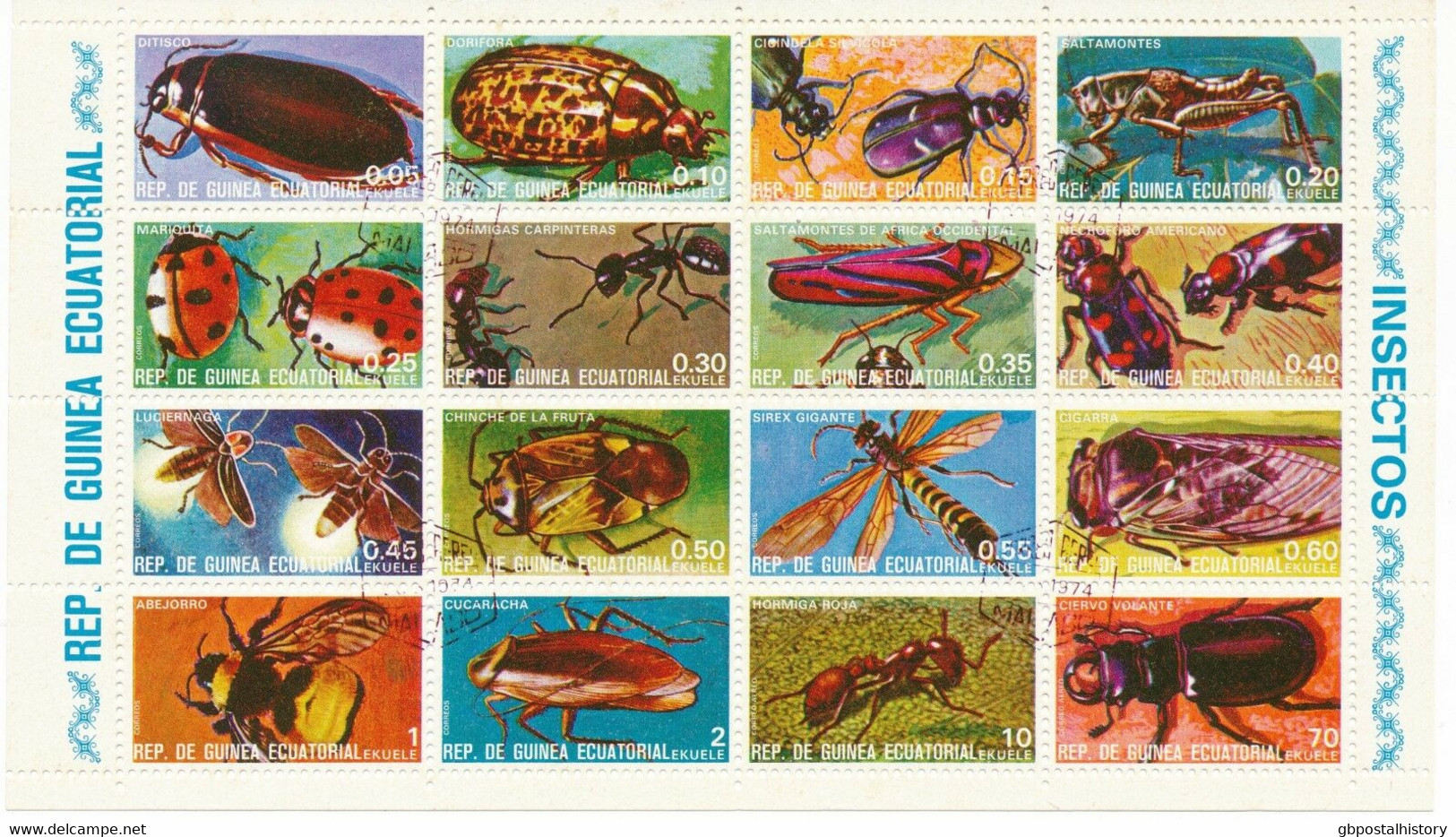 ÄQUATORIALGUINEA 1974 Insekten, 0.05 - 70 E. Gestempelter Kleinbogensatz (16 W.) - Guinea Ecuatorial