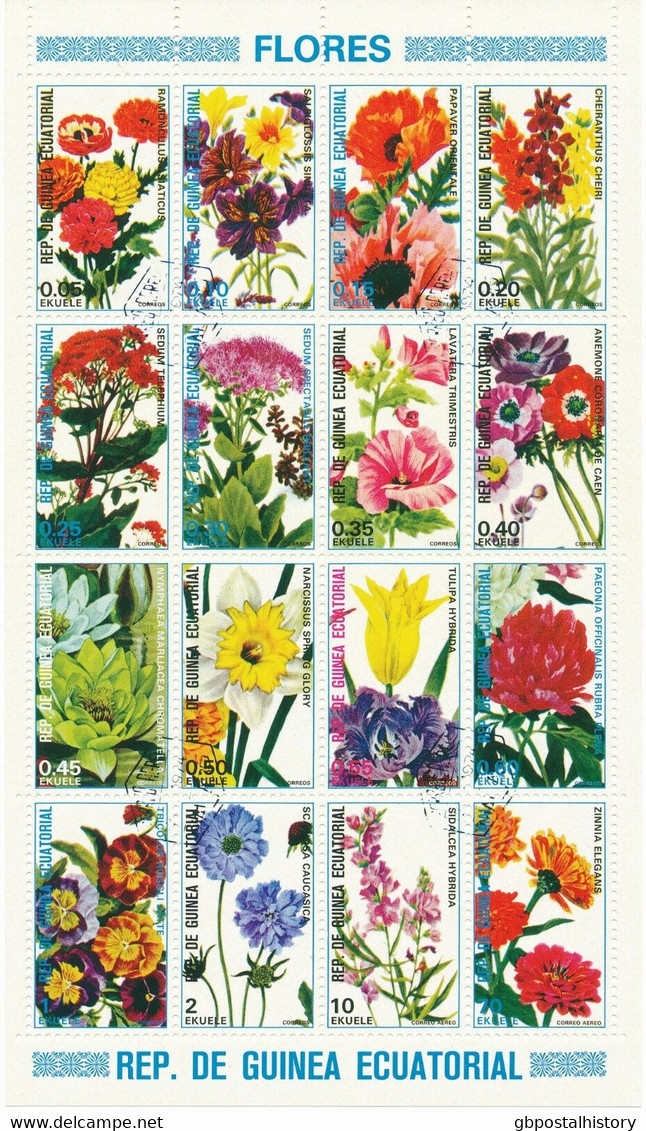 ÄQUATORIALGUINEA 1979 Blumen 0.05 - 70 E. Gestempelter Kab.-Kleinbogensatz (16 W.) - Guinée Equatoriale