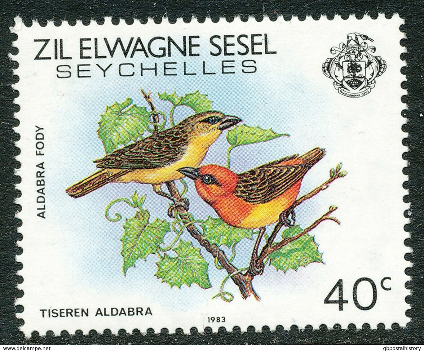 ÄUSSERE SEYCHELLEN 1983 Vögel 40 C Mehrfarbig, Aldabra-Erzweber Postfrisch - Seychelles (1976-...)