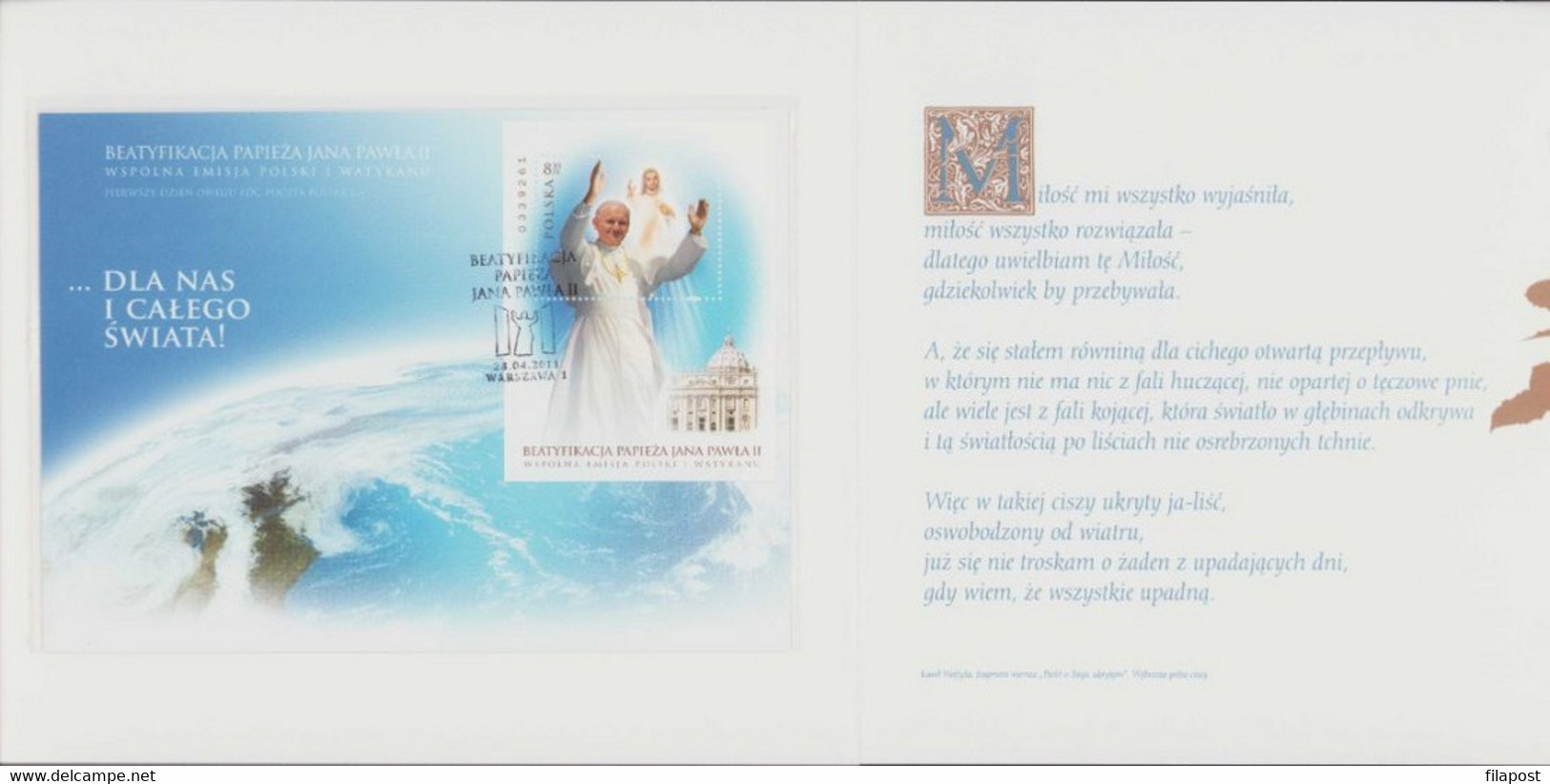 POLAND 2011 Souvenir Booklet / Beatification Of John Paul II Pope - Common Issue With Vatican / FDC + Block MNH** F - Booklets