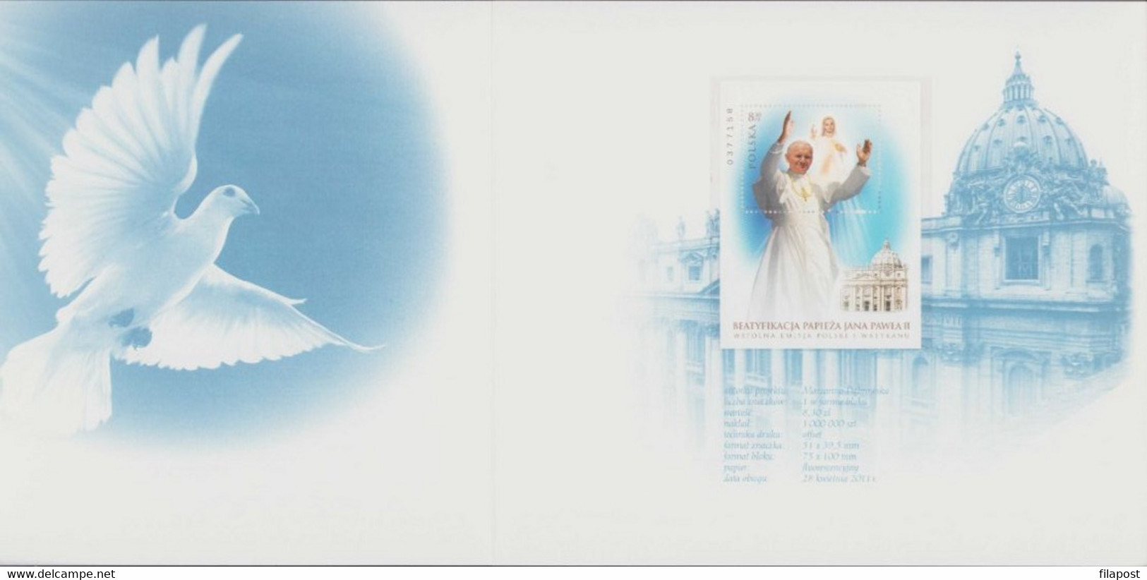 POLAND 2011 Souvenir Booklet / Beatification Of John Paul II Pope - Common Issue With Vatican / FDC + Block MNH** F - Cuadernillos