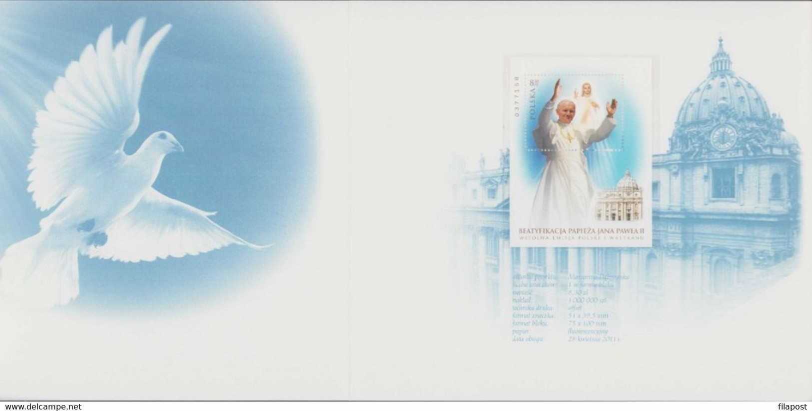 POLAND 2011 Souvenir Booklet / Beatification Of John Paul II Pope - Common Issue With Vatican / FDC + Block MNH** F - Markenheftchen