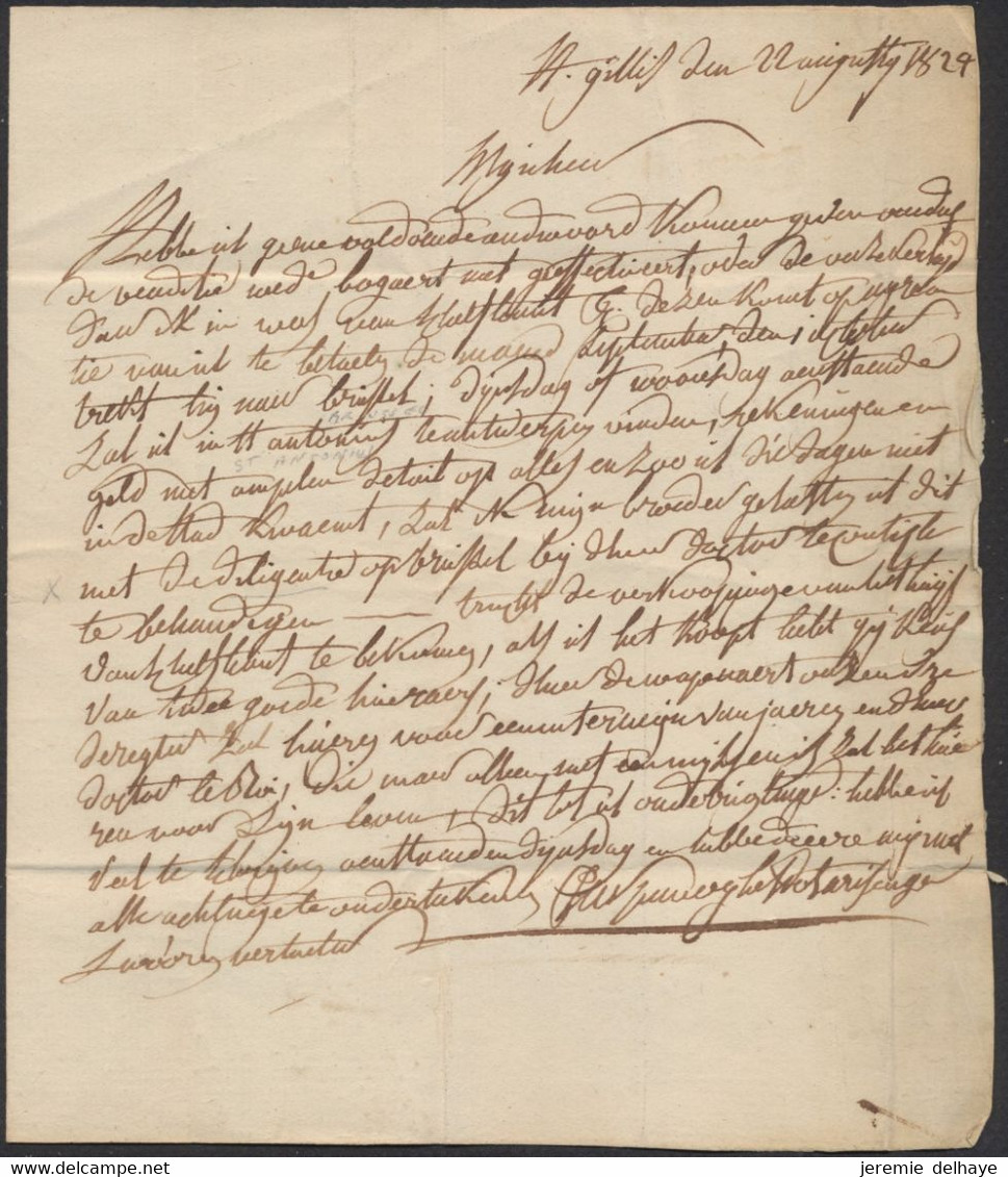 Précurseur - LAC Datée 22/8/1829 (Gillis) > Brussel + Port à Examiner. - 1815-1830 (Holländische Periode)