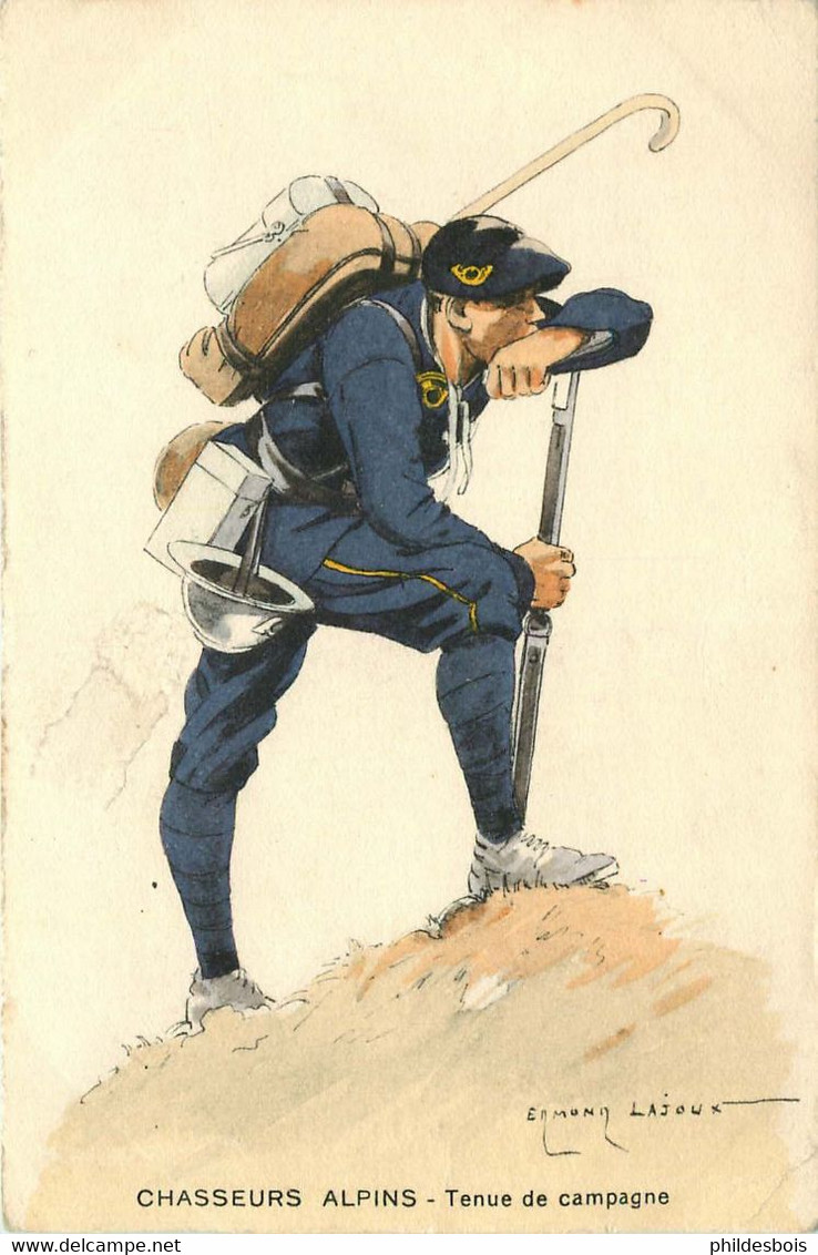 MILITAIRE UNIFORME  Chasseurs Alpins  Illustrateur Edmond LAJOUX - Uniforms