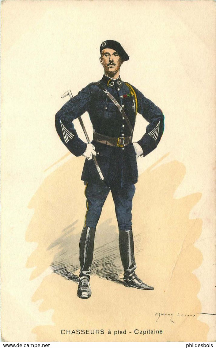 MILITAIRE UNIFORME  Chasseur A Pied Capitaine    Illustrateur Edmond LAJOUX - Uniformi