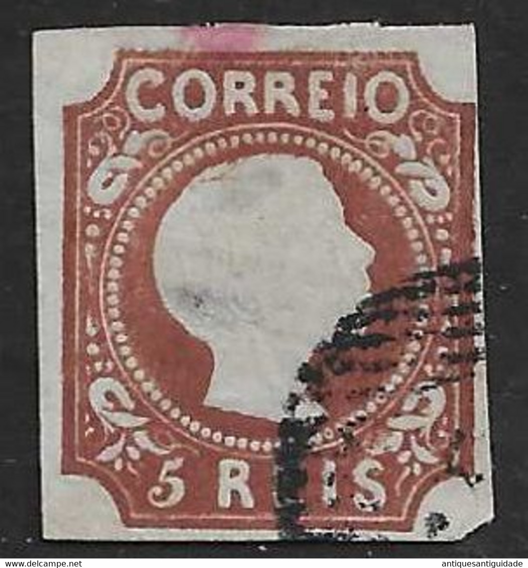 Portugal 1855 - Pedro V, Reddish Brown 5r, Straight Hair Numerical Cancellation. Used Mundifil 2700€ Type VII - Autres & Non Classés