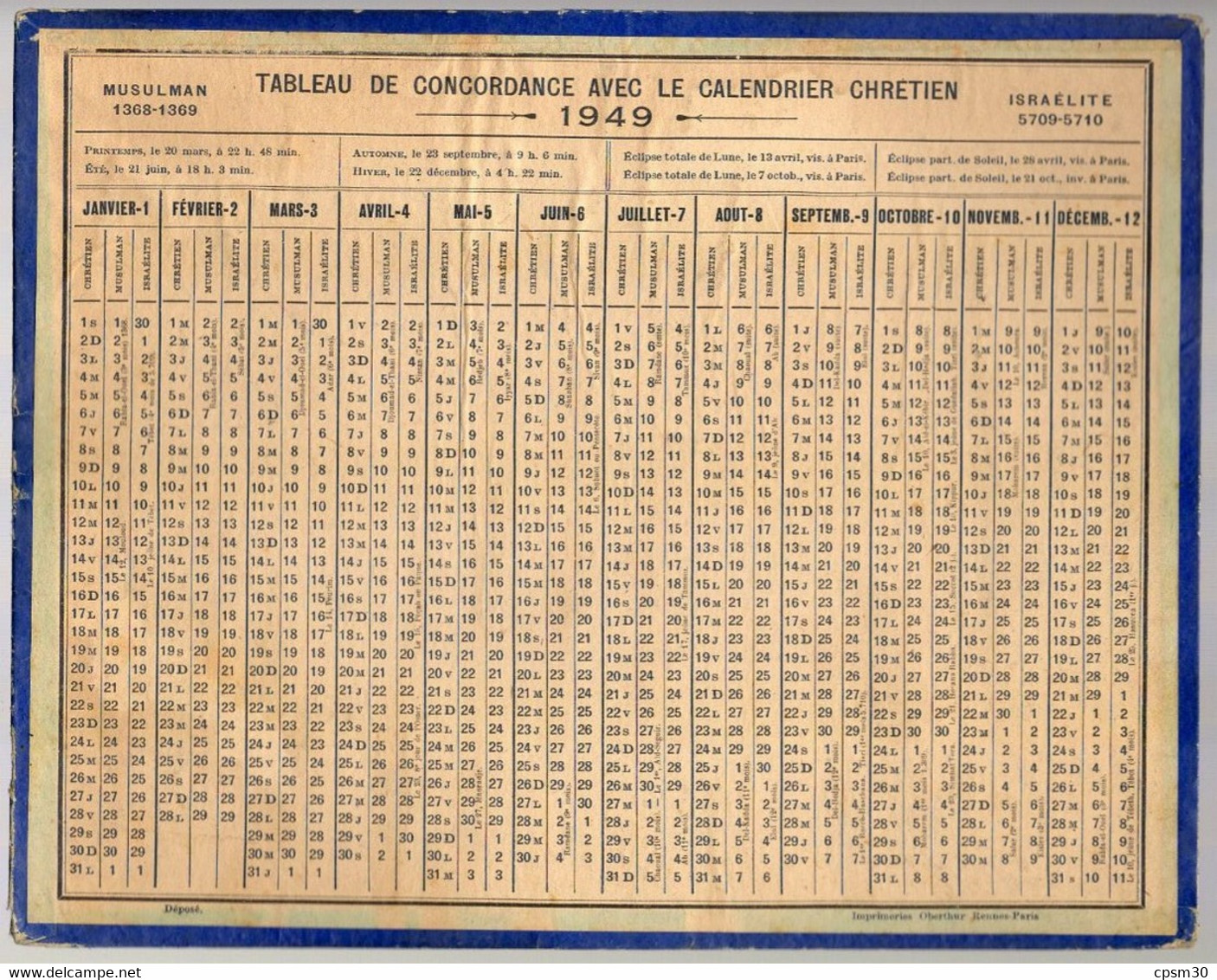 CALENDRIER GF 1949 - Place De Colmar (madame Et Le Chien), Imprimeur Oberthur Rennes - Grand Format : 1941-60