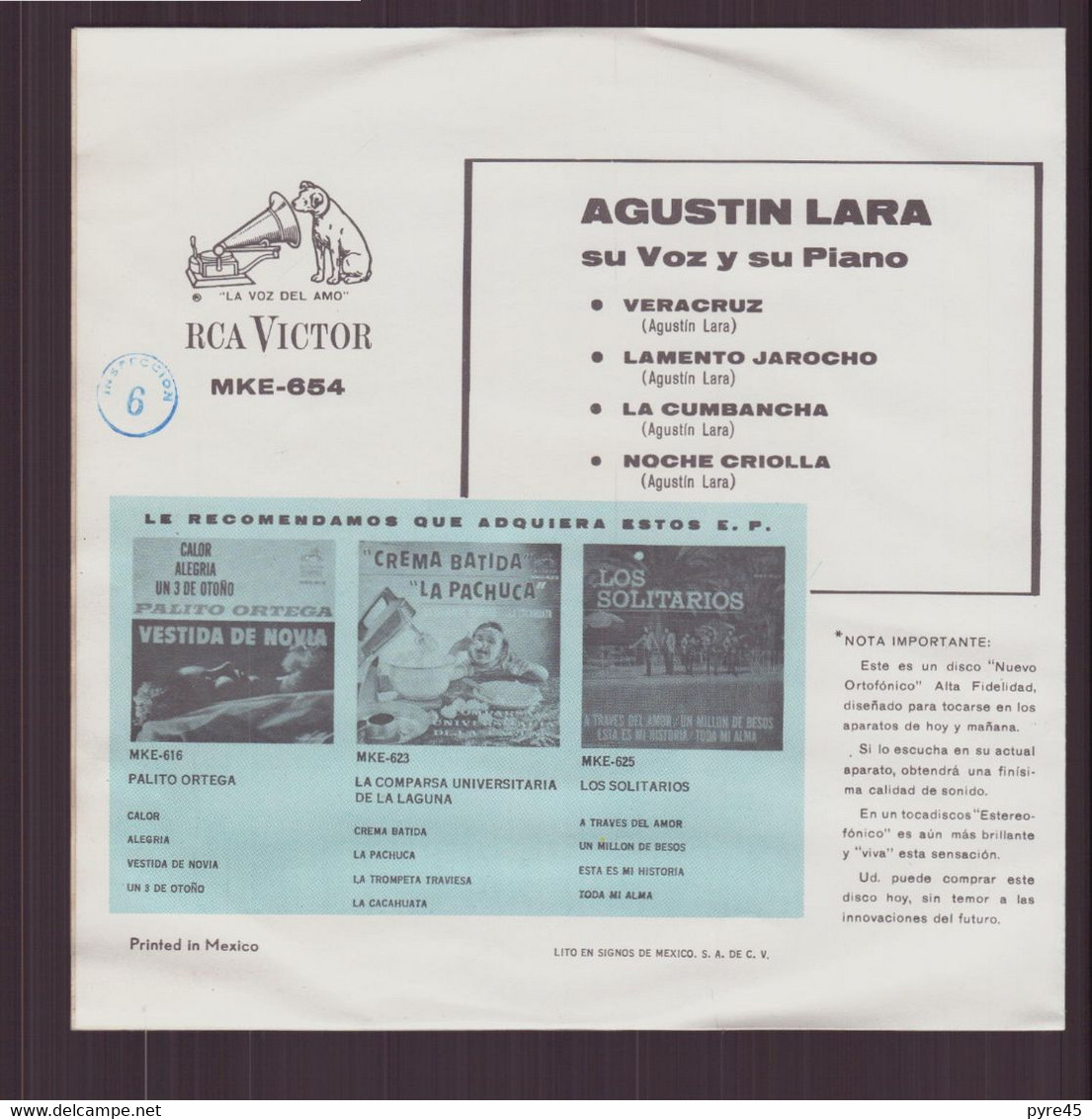 45 T Agustin Lara " Veracruz + Lamento Jarocho + La Cumbancha + Noche Criolla " - Música Del Mundo