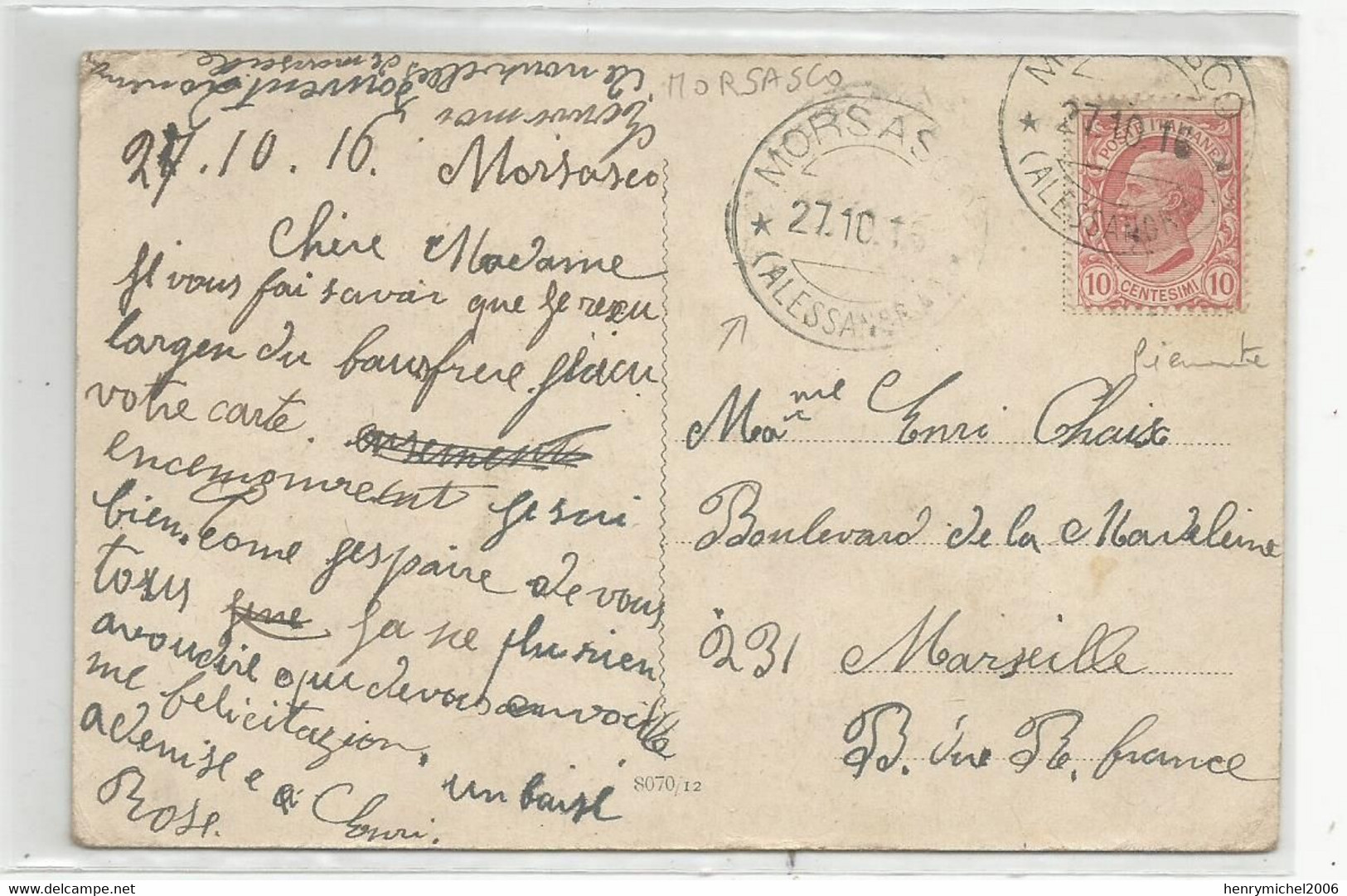 Italie Italia Italy Piemonte Alessandria Cachet Morsasco 1916 ,paysan Traversant La Rivière En Charrette Attelage Cheval - Alessandria