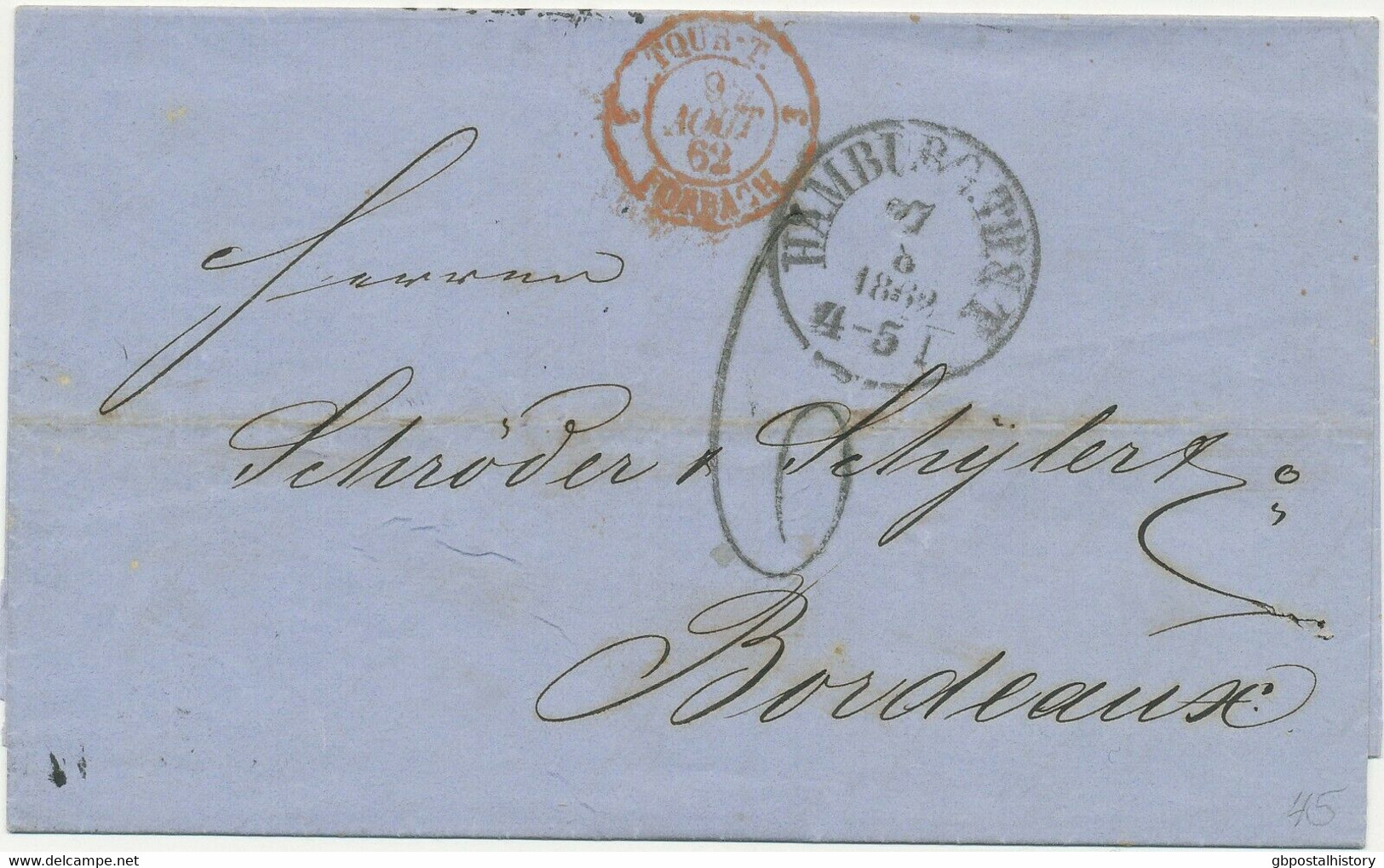 HAMBURG Zwei Pra.-Transitbriefe N. BORDEAUX 1850/62 Mit K3 „HAMBURG / Th & Th.“ - Hamburg