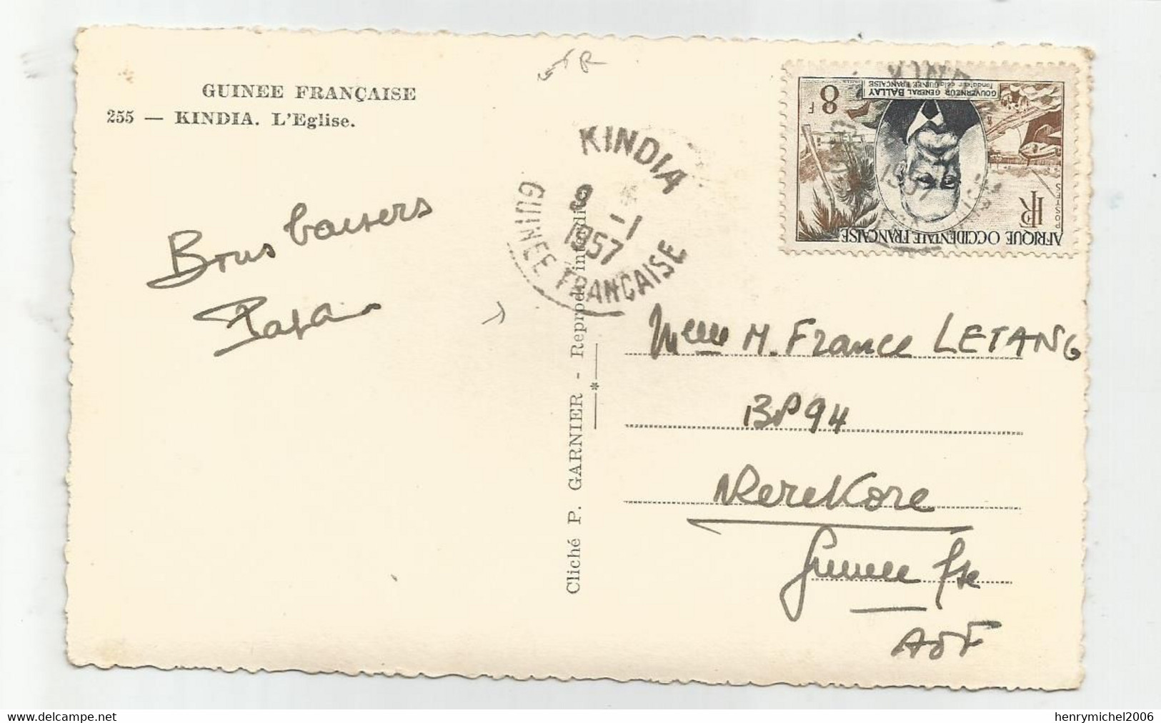 Afrique Guinée Française Kindia L'église Cachet 1957 Pour Aof - French Guinea