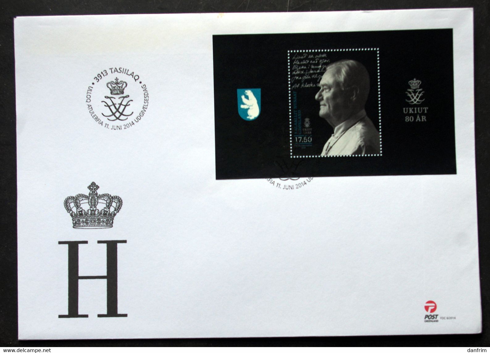 GREENLAND 2014  Prince Henrik 80th Birthday   Minr.674 Block 68  FDC    (lot 6473) - FDC