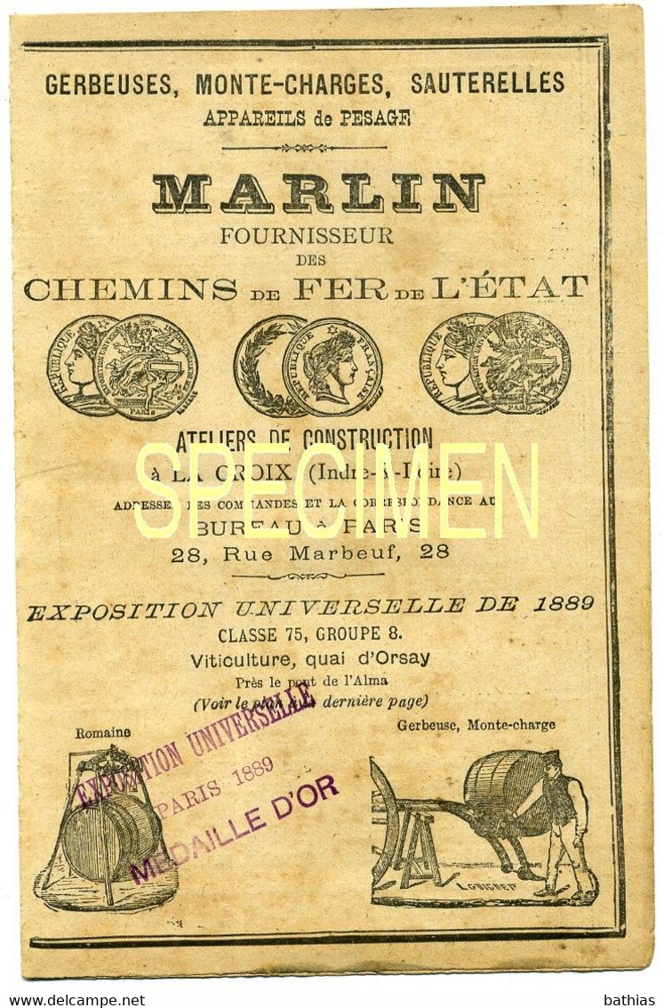 Publicité MARLIN (1899) Constructeur à La CROIX(Indre-&-Loire) Monte-charges + Publicité Trieur MAROT. - 1800 – 1899