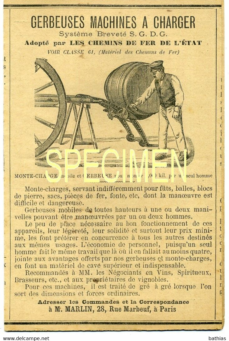 Publicité MARLIN (1899) Constructeur à La CROIX(Indre-&-Loire) Monte-charges + Publicité Trieur MAROT. - 1800 – 1899