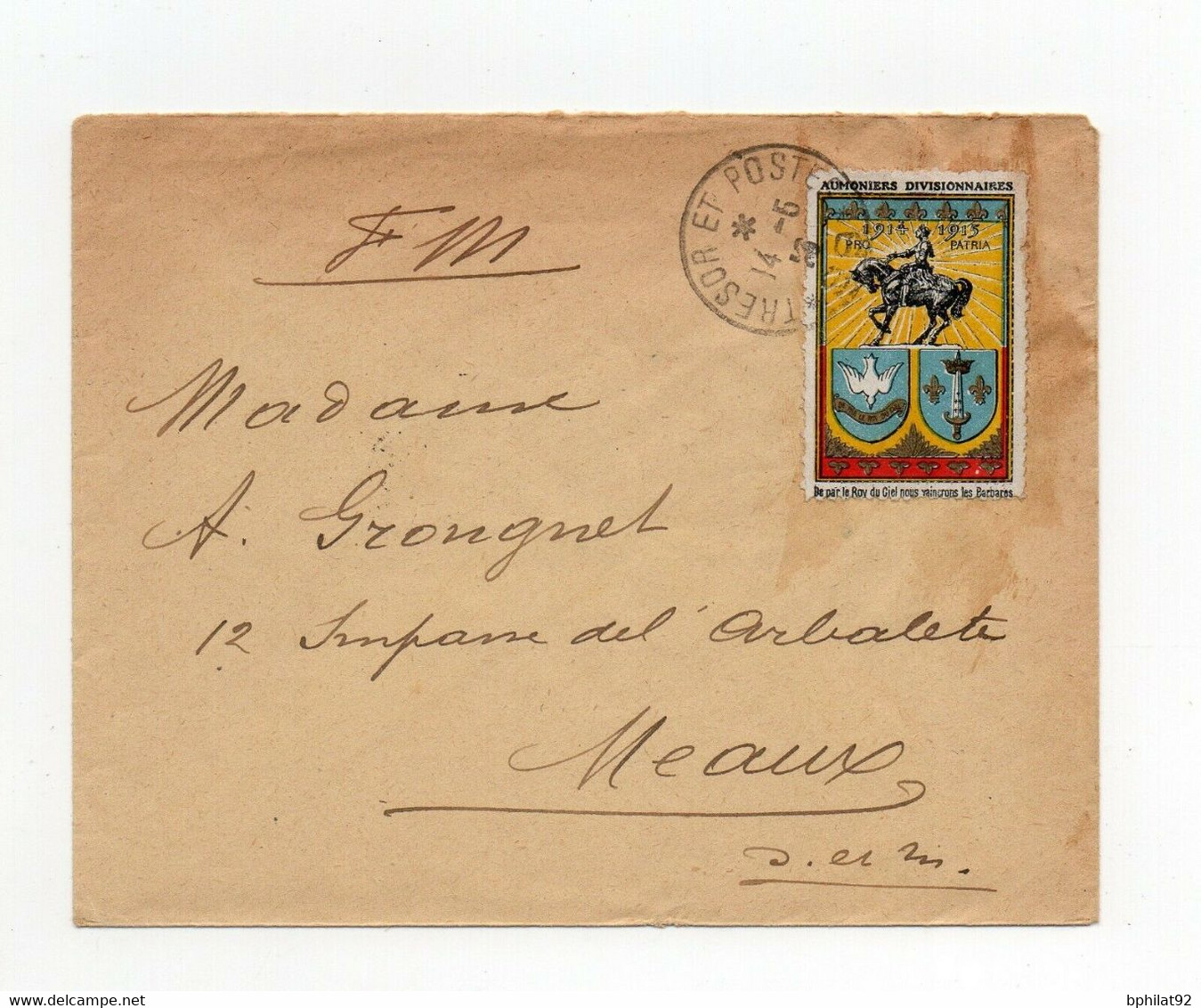 !!! 1ERE GUERRE, VIGNETTE DELANDRE SUR LETTRE FM DU 14/5/1916 - Covers & Documents