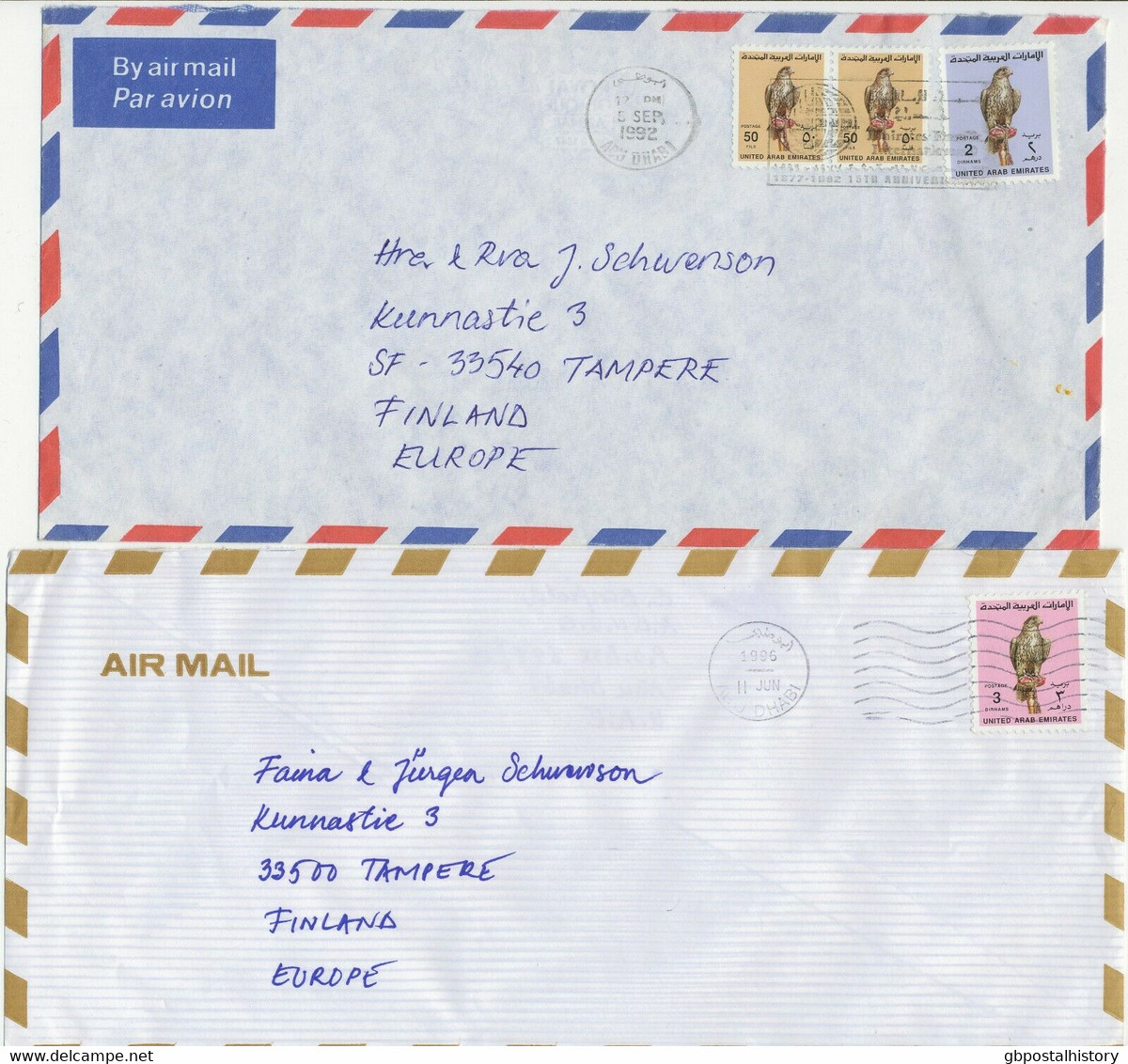 VEREINIGTE ARABISCHE EMIRATE 1992/6 7 Versch. Jagdfalke-Frank. Airmail N FINLAND - Emirati Arabi Uniti