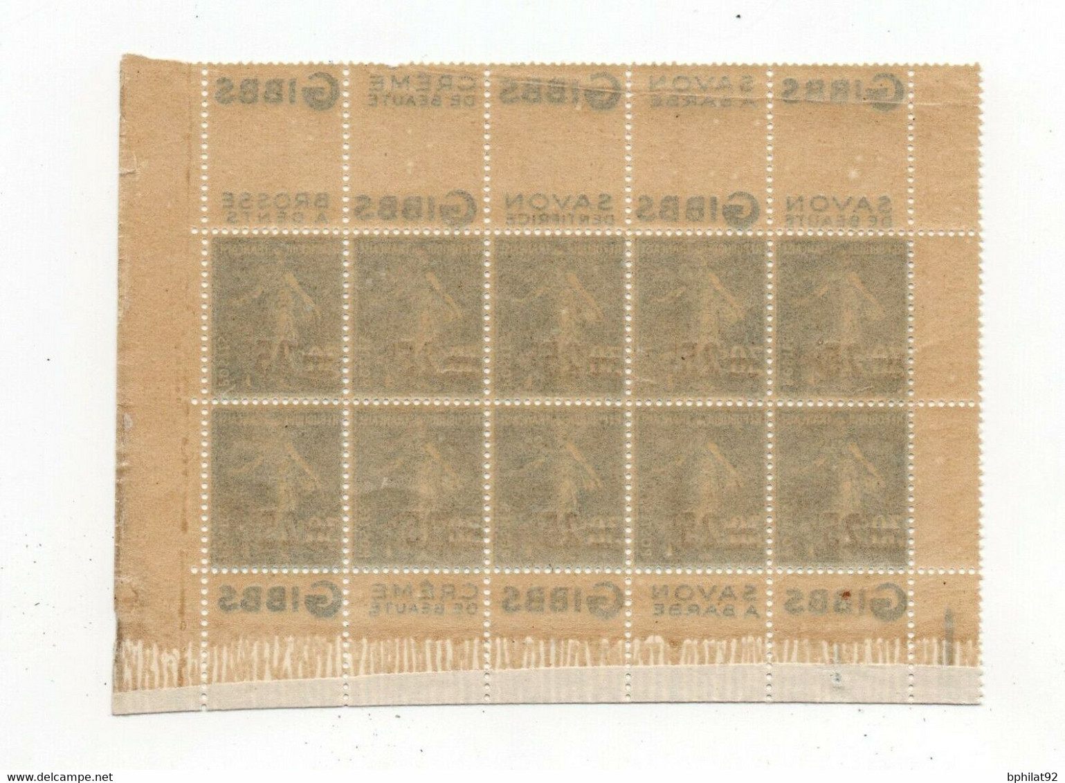 !!! 25C/30C SEMEUSE PUBS GIBBS PANNEAU DE 10 VARIETE BOUCLE DU 5 FERME NEUF ** - Unused Stamps