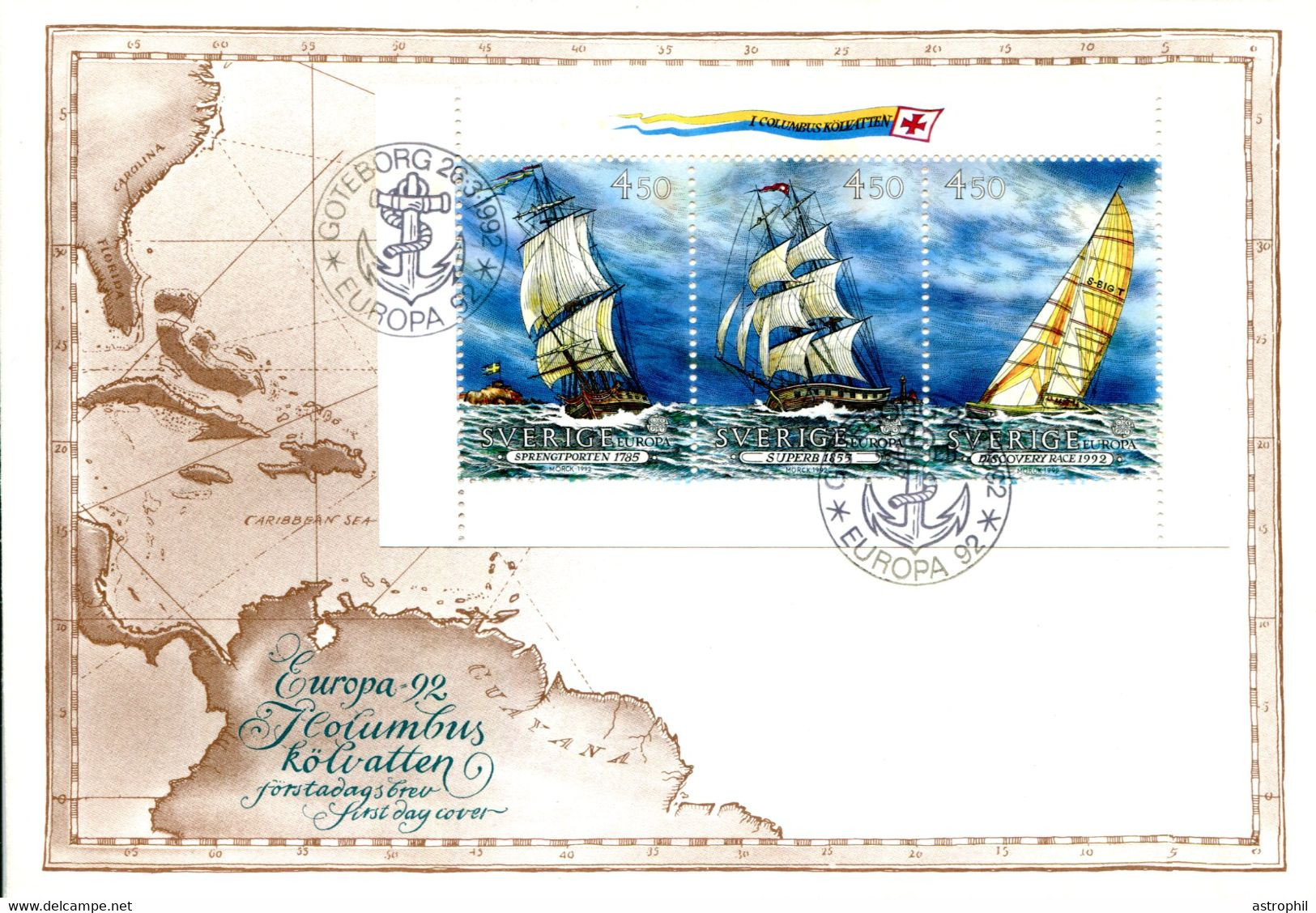 74192016 SE 19920326 Göteborg; Europa; Navires Sur Les Traces De Ch Colomb Vers L'Amérique; FDC - Ships