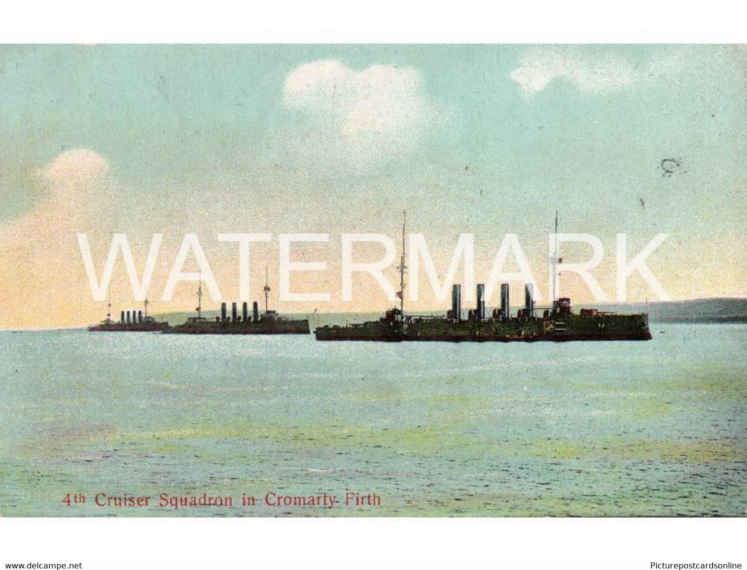 4TH CRUISER SQUADRON IN CROMARTY FIRTH OLD COLOUR POSTCARD MORAY SCOTLAND WARSHIPS - Moray