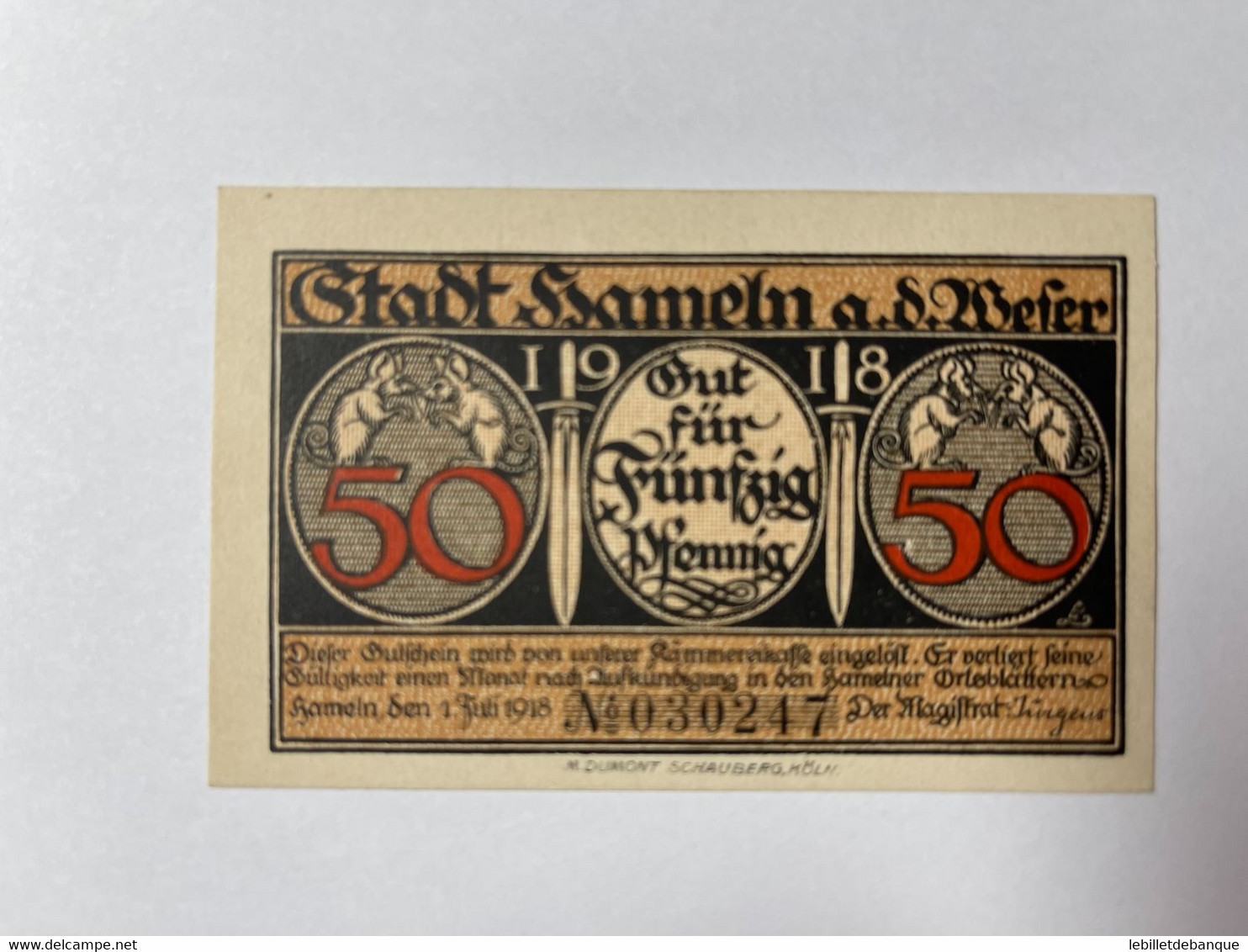 Allemagne Notgeld Hameln 50 Pfennig - Collections