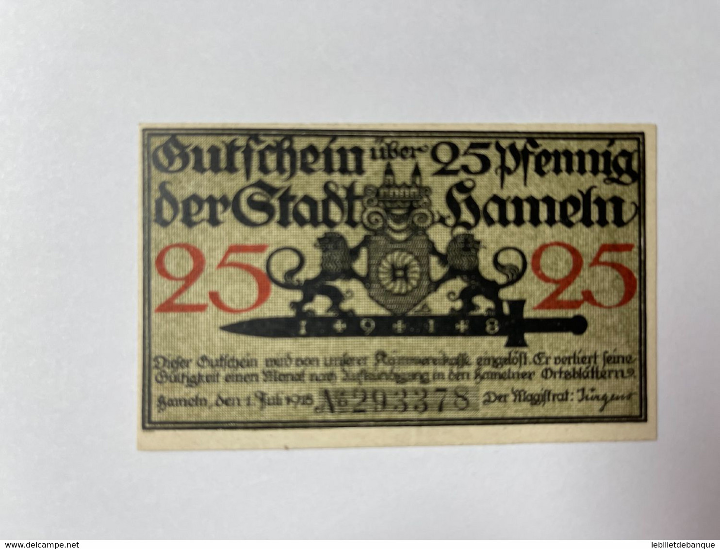 Allemagne Notgeld Hameln 25 Pfennig - Collections