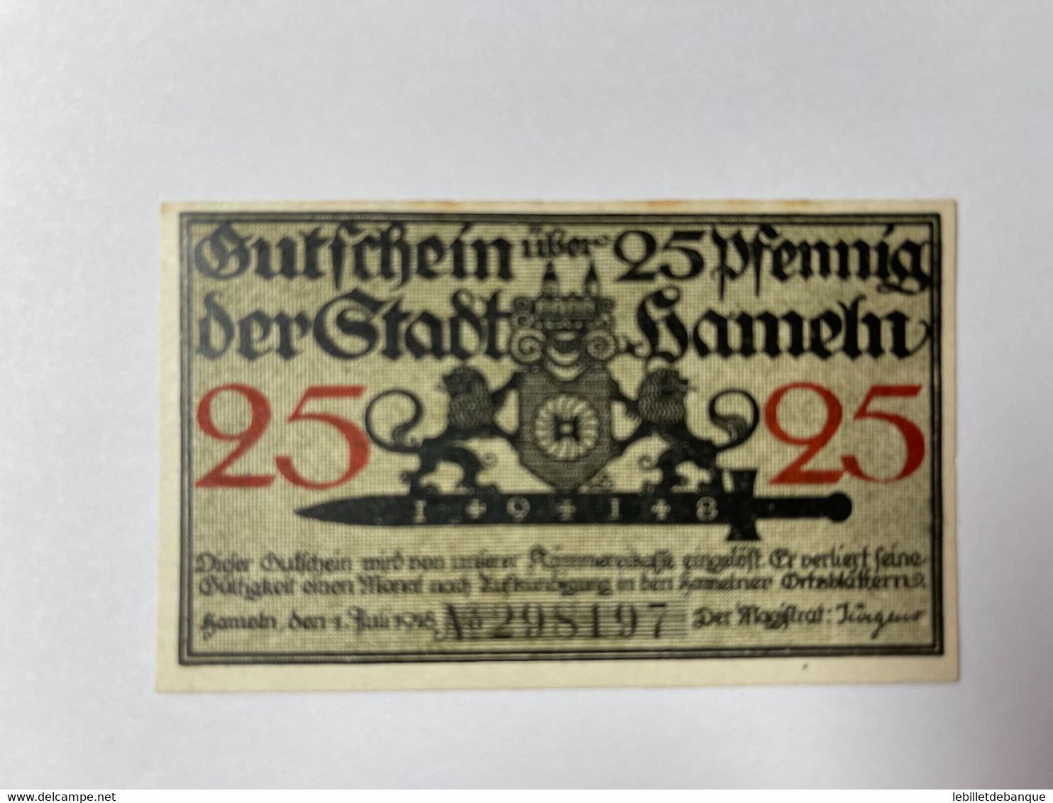 Allemagne Notgeld Hameln 25 Pfennig - Collections