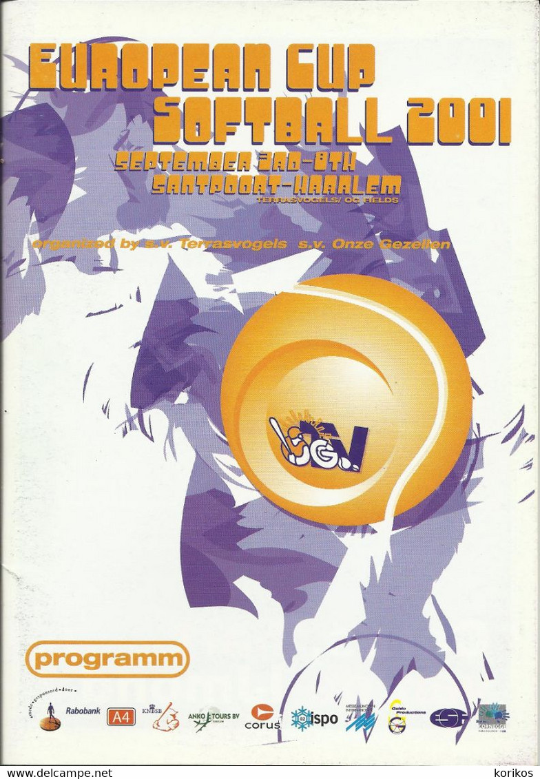 SOFTBALL EUROPEAN CHAMPIONS CUP MEDIA GUIDE – HOLLAND 2001 - ESF - SANTPOORT NETHERLANDS - 1950-Now