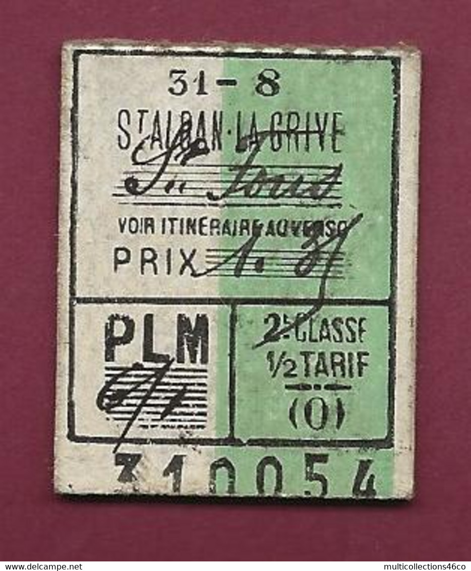 170321 - TICKET TRANSPORT METRO CHEMIN DE FER TRAM - 31-8 310054 PLM ST ALBAN LA GRIVE ST FONS Prix 1.35 2e Cl 1/2 Tarif - Europe