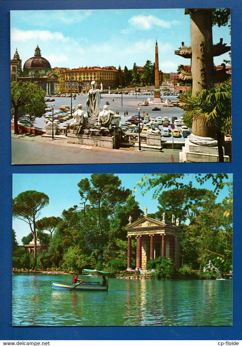 ITALIE . ROMA . " VILLA BORGHESE . IL LAGHETTO " & " PIAZZA DEL POPOLO " . 2 CPM - Réf. N°29267 - - Collections & Lots