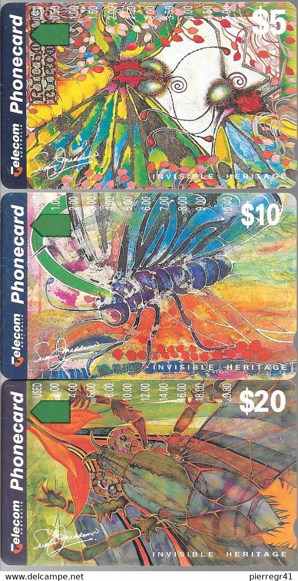 3-CARTES-MAGNETIQUE-AUSTRALIE-1993-Série Insectes -Invisible Heritage-TBE - Autres & Non Classés