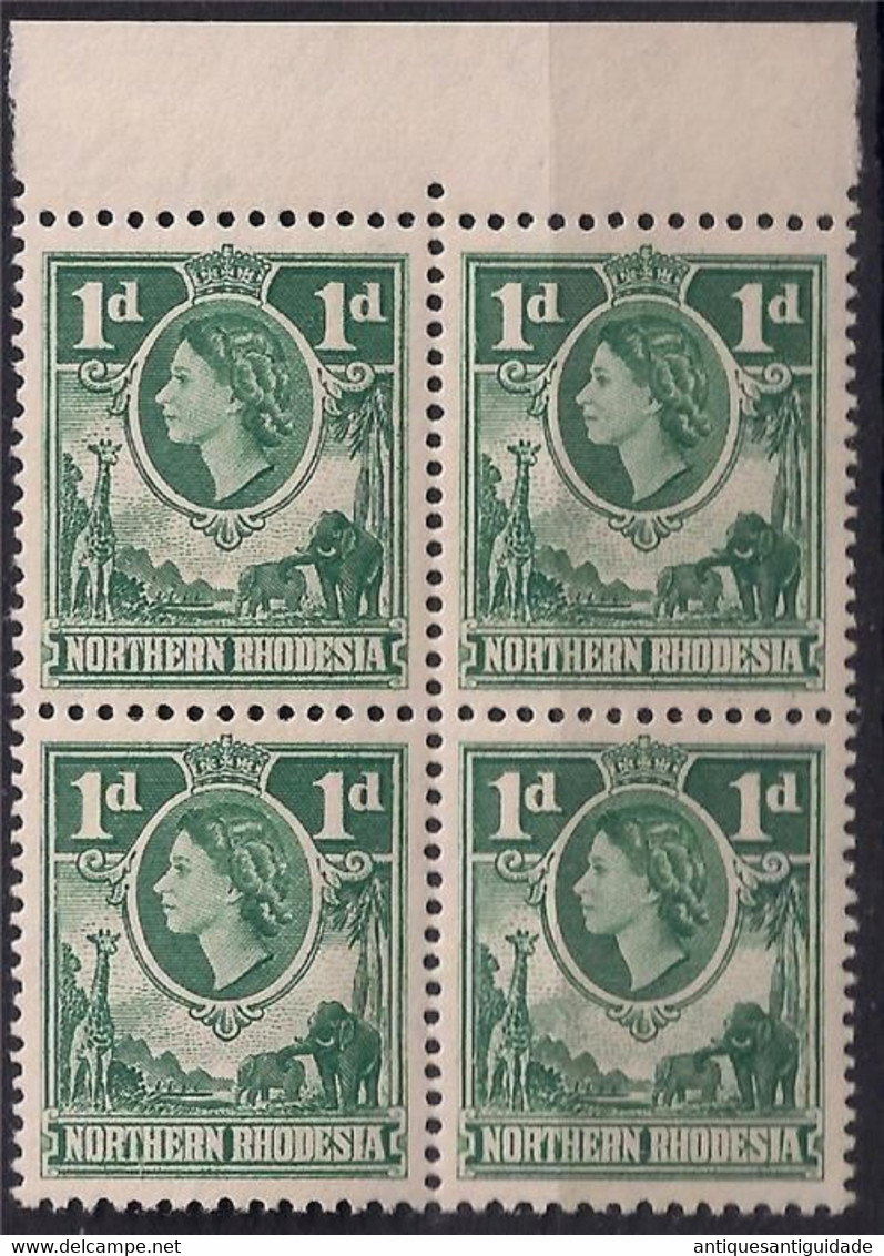 NORTHERN RHODESIA 1953 DEF QEII 1d MARGINAL  Block Of 4 MNH SG 62 - Rhodésie & Nyasaland (1954-1963)