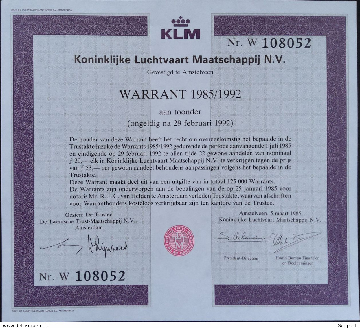 KLM Warrant - Aviazione