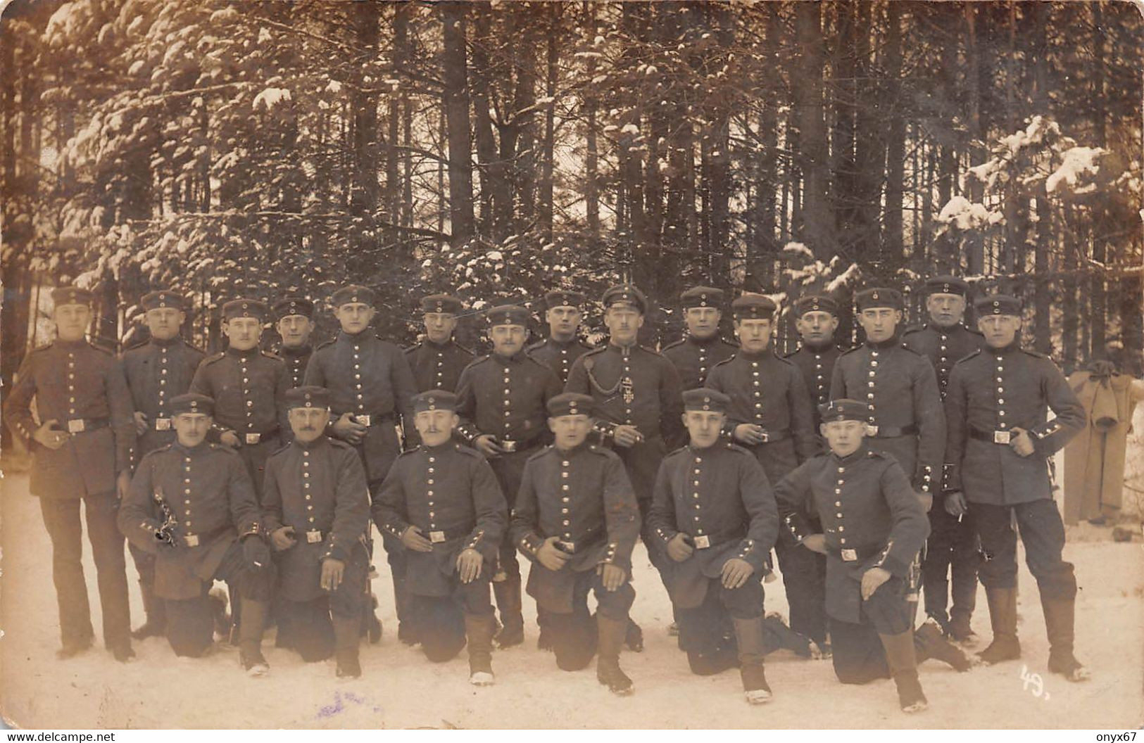 Carte Photo Militaire Allemand BITSCH-BITCHE-57-Moselle-Groupe Soldats Manoeuvre Hiver 1915-Neige Photo Otto Lehmann - Bitche