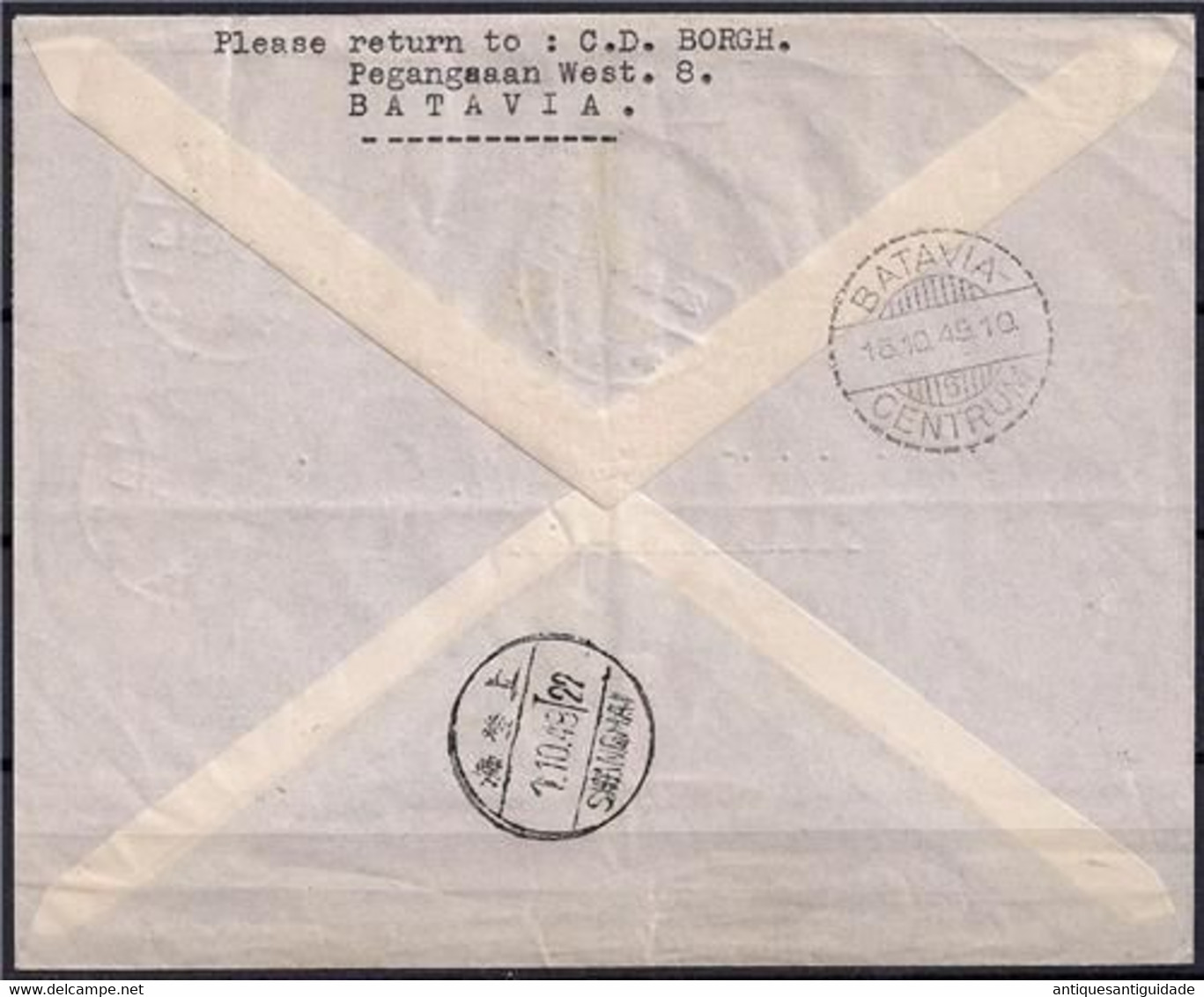 NETHERLANDS INDIES K.L.M  FIRST FLIGHT BATAVIA TO China SHANGHAI 1948 EXTREMELY RARE. - Sonstige & Ohne Zuordnung