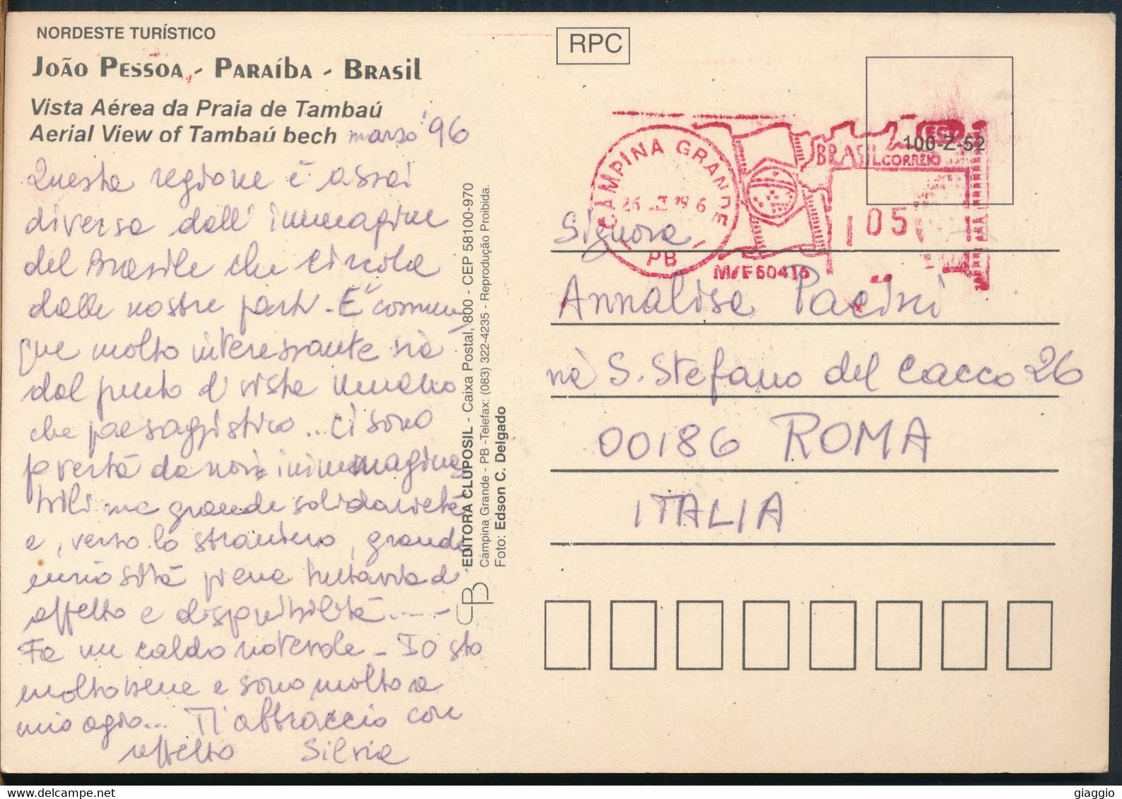 °°° 25270 - BRASIL - JOAO PESSOA - VISTA AEREA DA PRAIA DE TAMBAU - 1996 °°° - João Pessoa