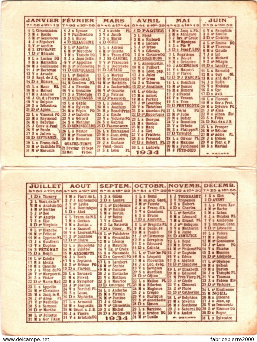 Calendrier Publicitaire 1934 BISCUITERIE-CONFISERIE G. ADNET 4 Rue Carnot à Châlons-sur-Marne 3 Scans - Small : 1921-40