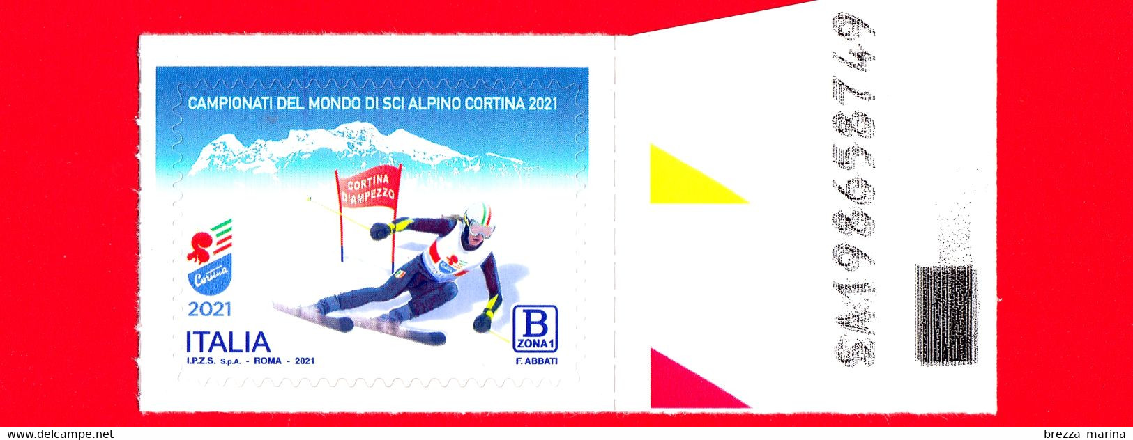 Nuovo - MNH - ITALIA - 2021 - Campionati Del Mondo Di Sci Alpino A Cortina D’Ampezzo – B Zona 1 - Alfanumerico - 2021-...: Nieuw/plakker