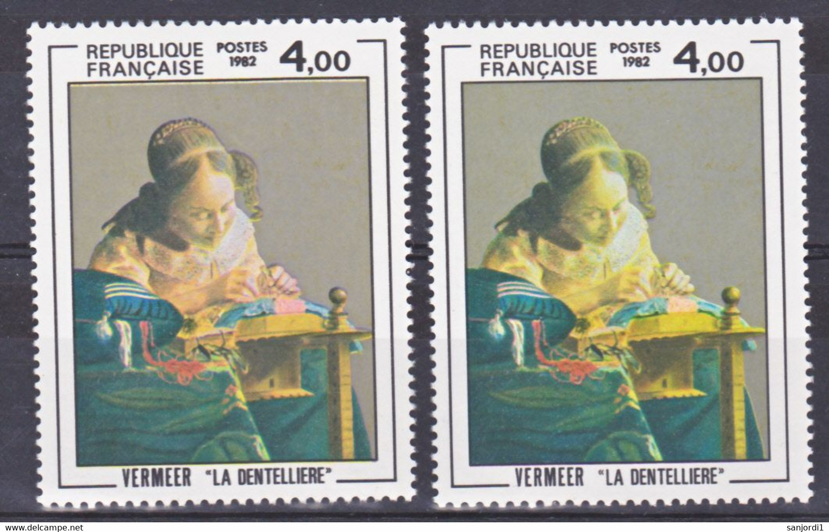 France 2231 Variétés Jaune Orange  Et  Jaune Vert Vermeer La Dentellière  Neuf ** TB MNH Sin Charnela - Ongebruikt