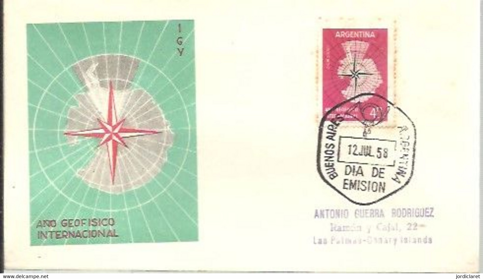 FDC ARGENTINA   1958 - Année Géophysique Internationale