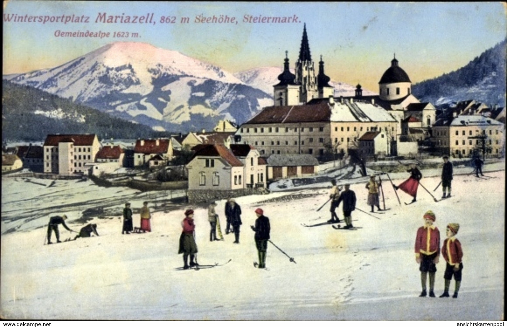 CPA Mariazell Steiermark, Ortspartie, Skiläufer - Other & Unclassified