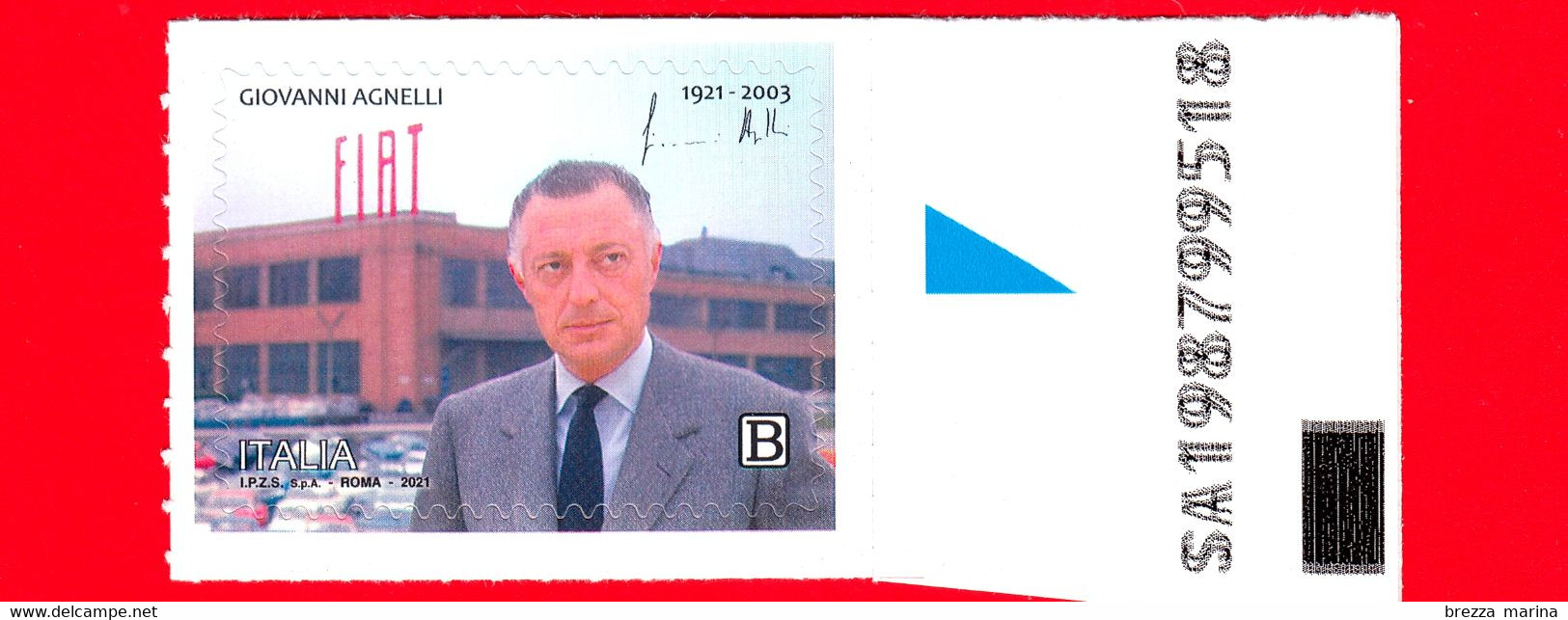 Nuovo - MNH - ITALIA - 2021 - 100 Anni Della Nascita Di Giovanni Agnelli (1921-2003) – Ritratto – FIAT – B - Alfanumeric - 2021-...: Nieuw/plakker