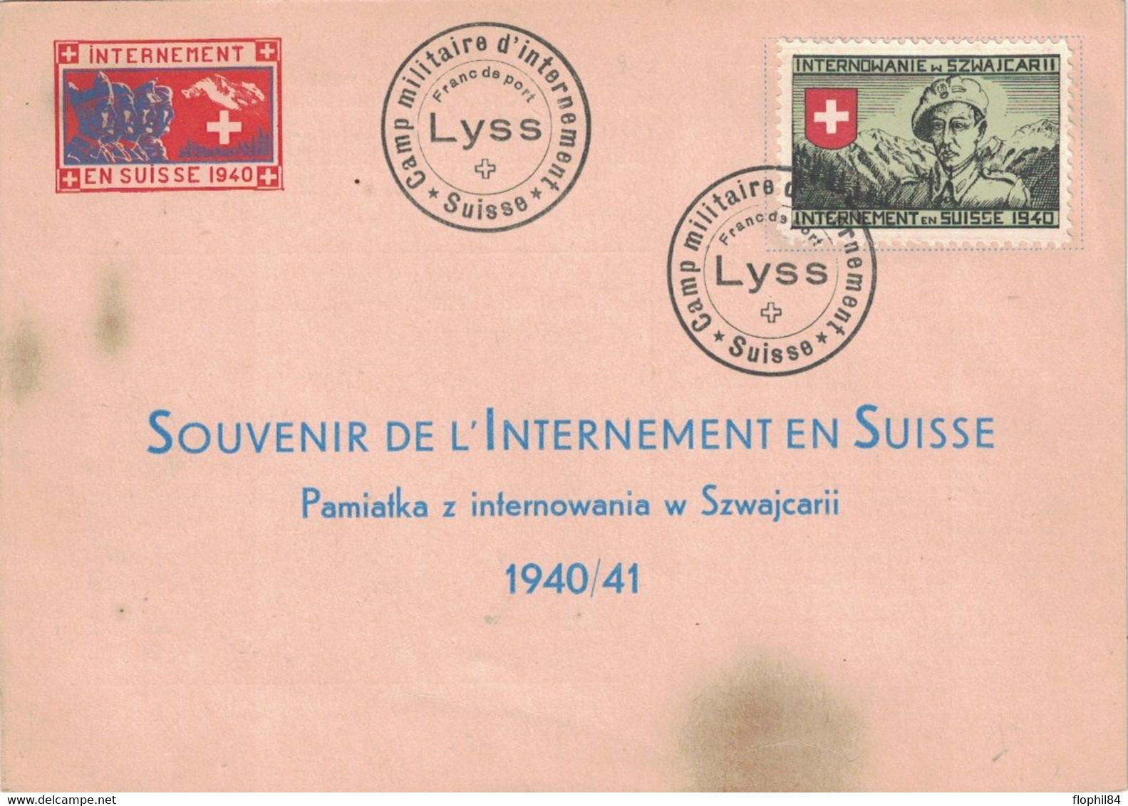 INTERNEMENT MILITAIRE EN SUISSE EN 1940 - ENVELOPPE AVEC VIGNETTE - CAMP DE LYSS. - Cartas & Documentos