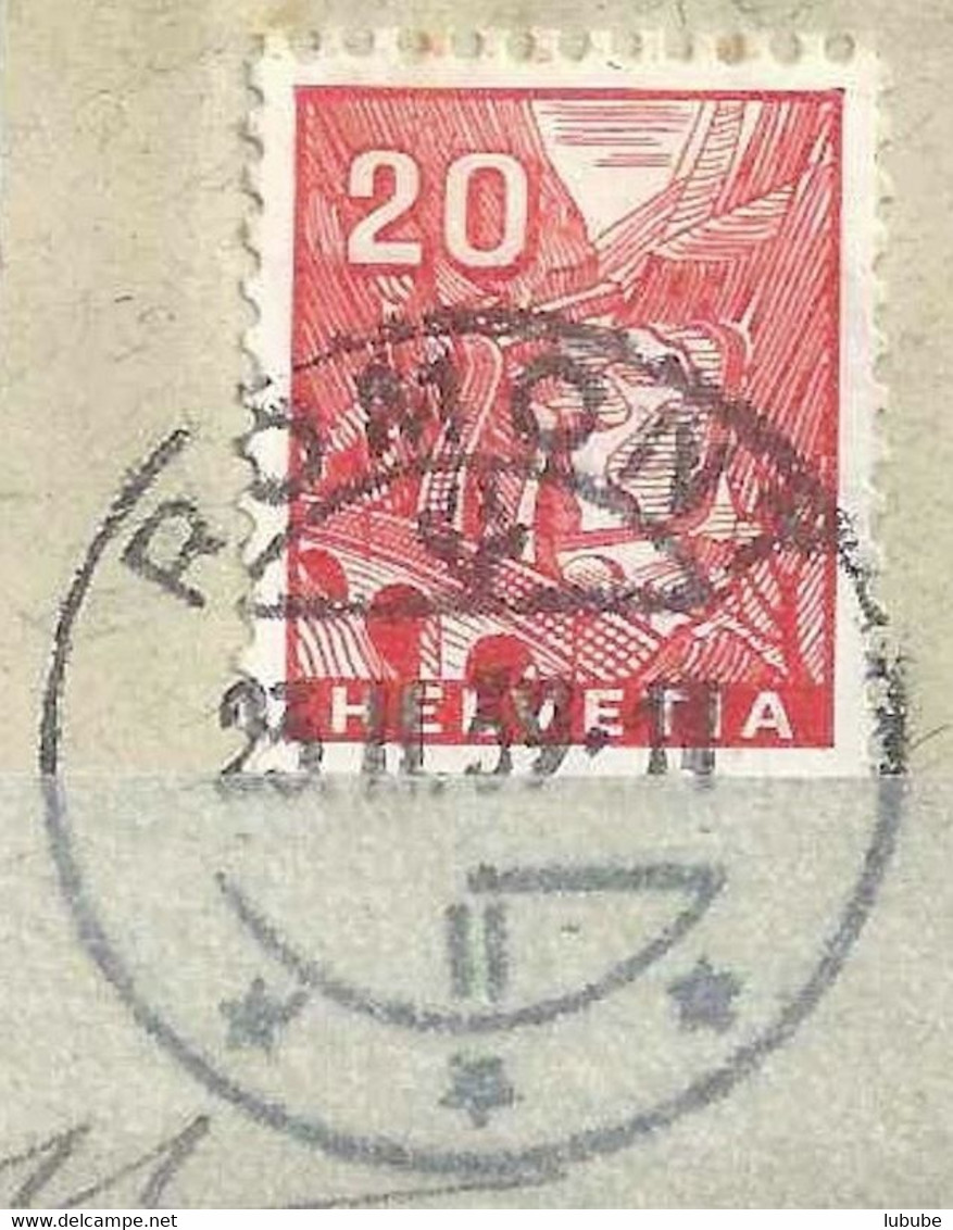 Leventina 198R, 20 Rp.rot  ROMONT  (mit Klebestelle)           1939 - Rouleaux