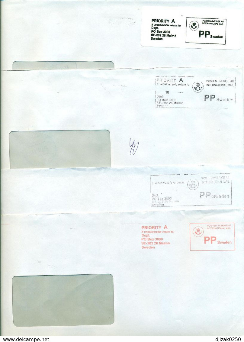 Sweden 2008.Various Machine Stamps To Kazakhstan. Four Envelopes Passed The Mail. - Machine Labels [ATM]