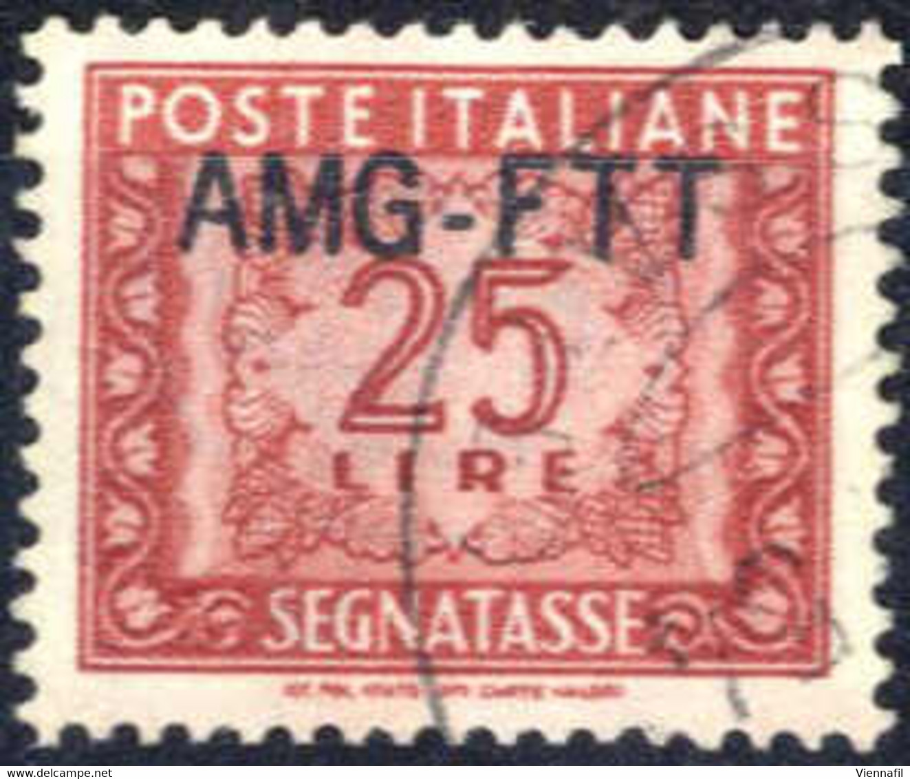 O 1954, 25 Lire Segnatasse Con Nuovo Tipo Di Soprastampa Usato, Cert. RAY, Sass. 25A - Autres & Non Classés