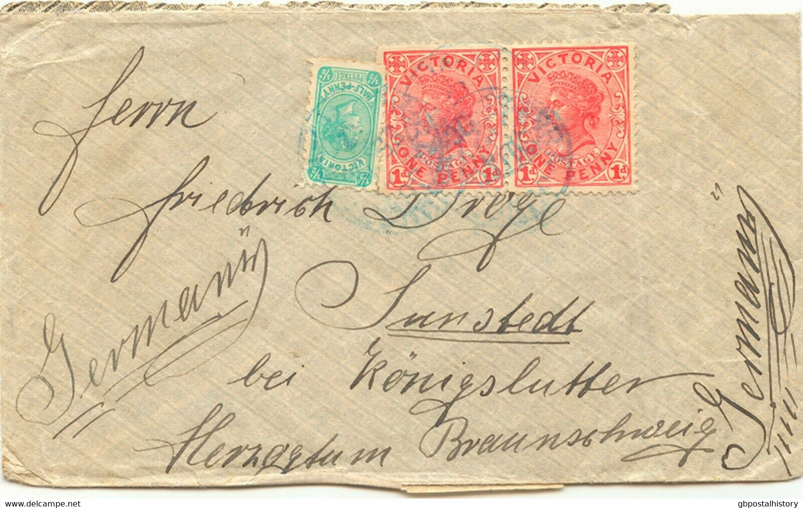 VICTORIA 1905 1/2 D + 1 D (2x) Cover To SUNSTEDT Near KÖNIGSLUTTER CENSORSHIP - Covers & Documents