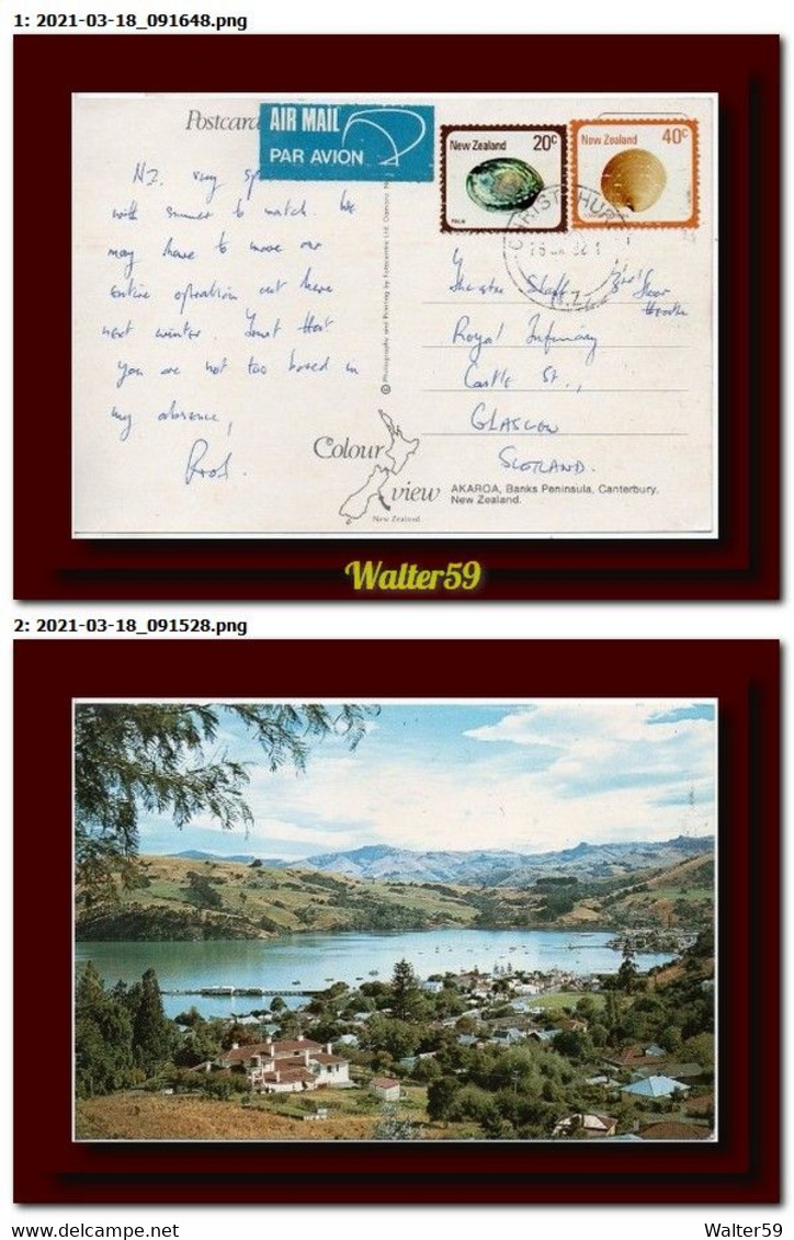 1982 New Zealand Postcard Akaroa Banks Peninsula Send Christchurc To Scotland - Covers & Documents